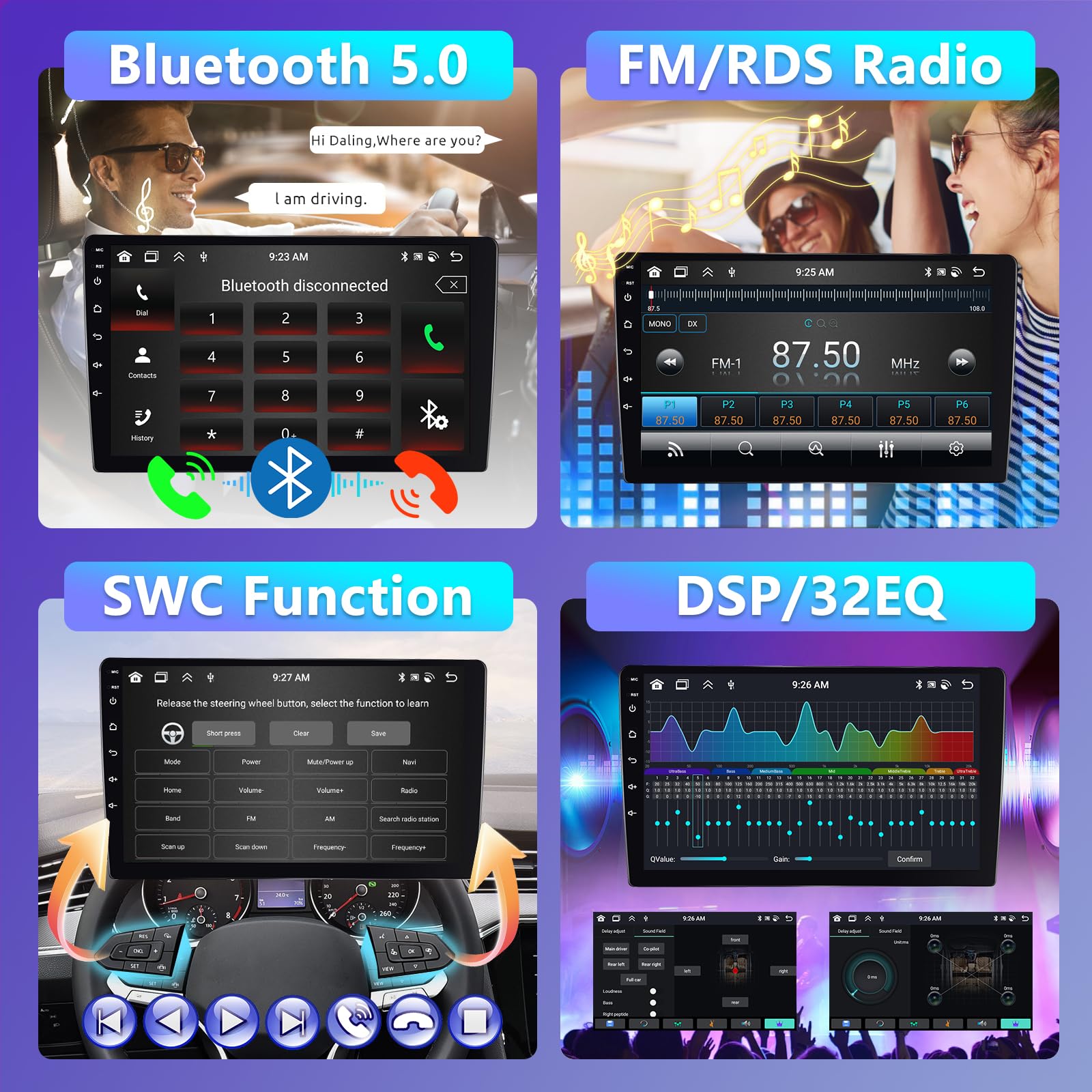 6+128G Motorsi Carplay Android Auto 2Din Car Stéréo avec GPS Navi WiFi, 9 Pouces Écran Tactile Poste Radio Voiture, Android 13 Autoradio Support MirrorLink/Bluetooth/FM/AUX/EQ/RDS/SWC Autoradio + MIC