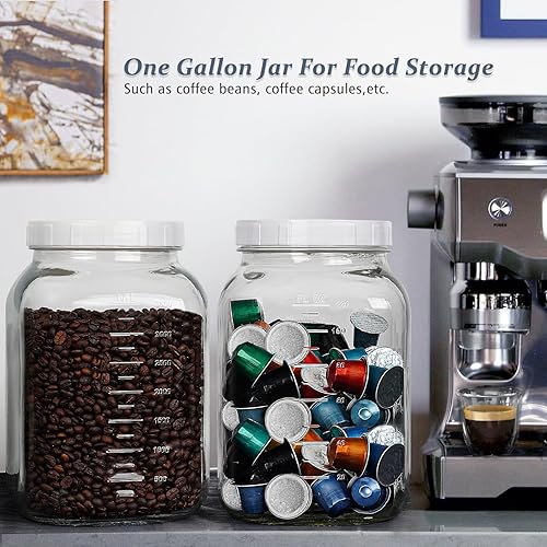 Miniatura 7 de Paquete de 2 tarros de vidrio transparente de boca ancha de 1 galón con tapa, tapa de rosca hermética resistente con junta de silicona, tarro grande