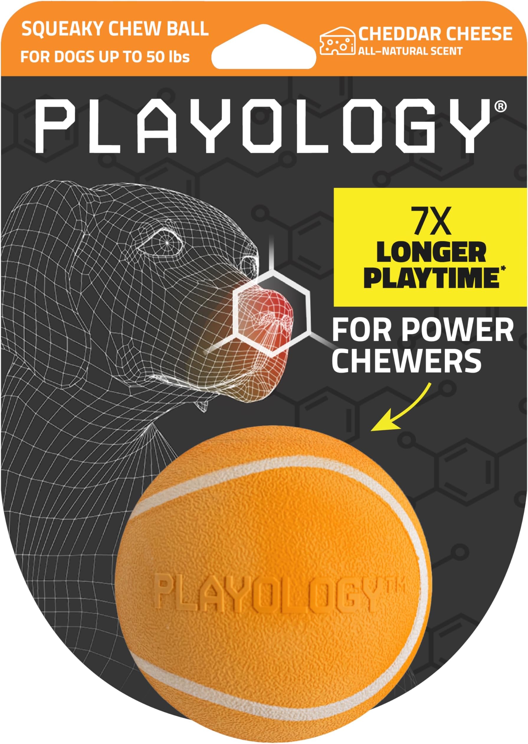 Playology Dog Toys | Squeaky Chew Ball - Bouncy Durable Floating Fetch Ball for Dogs | Medium Cheddar Cheese Scented Toy - Easy to Clean and Made from Non Toxic Materials