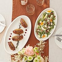 Vista 6 de DOWAN Large Serving Platter, 16"/14"/12" Oval Platters Oven Safe, White Serving Plates for Wedding Decor, Ceramic Serving Dish for Entertaining