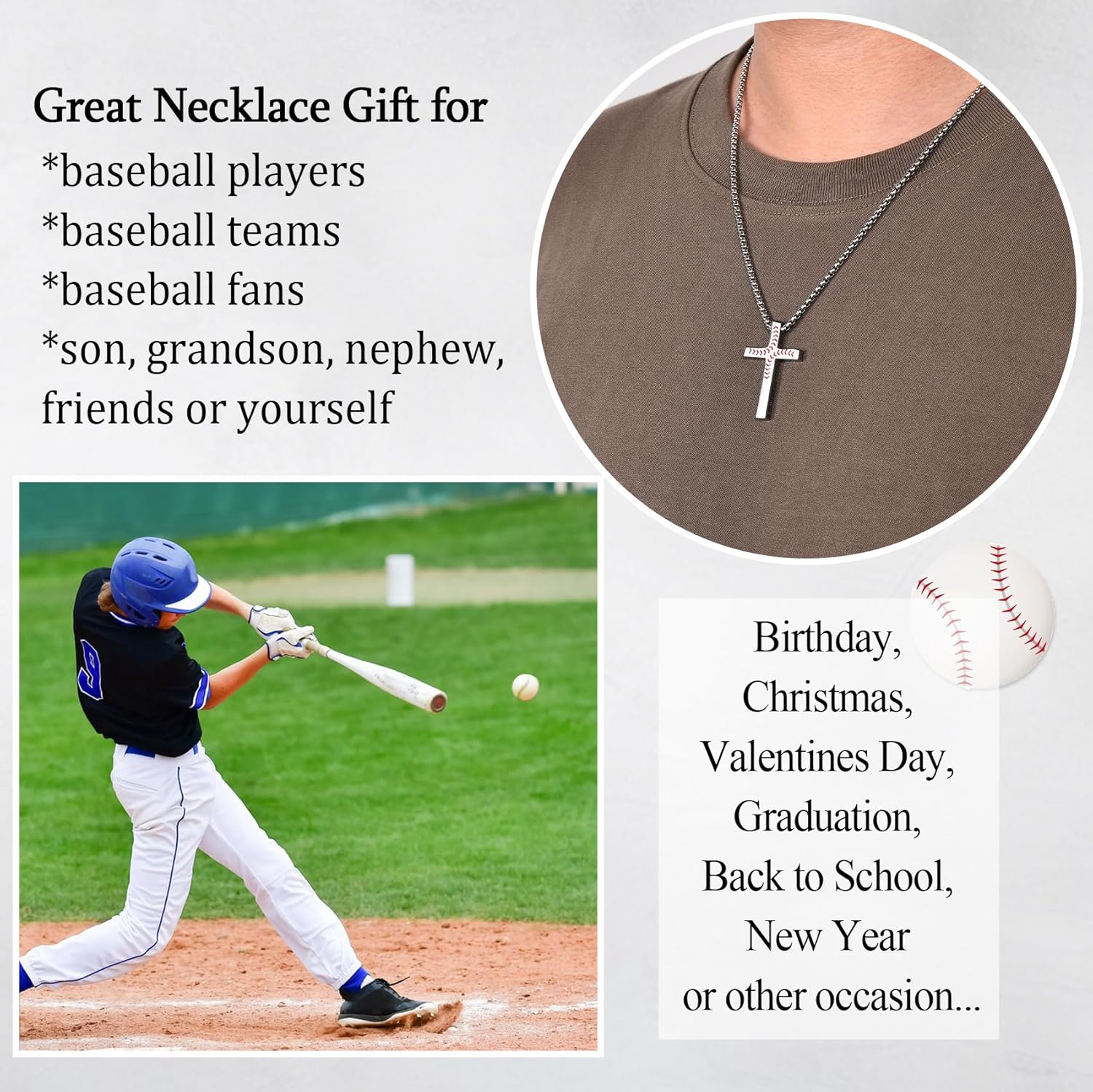 EPIRORA Soccer Baseball Basketball Football Gifts for Boys Men- 20" + 2" Inches Stainless Steel Bible Verse Cross Pendant Necklace, Inspirational Religious Jewelry Gifts for Teen Boy - Image 4