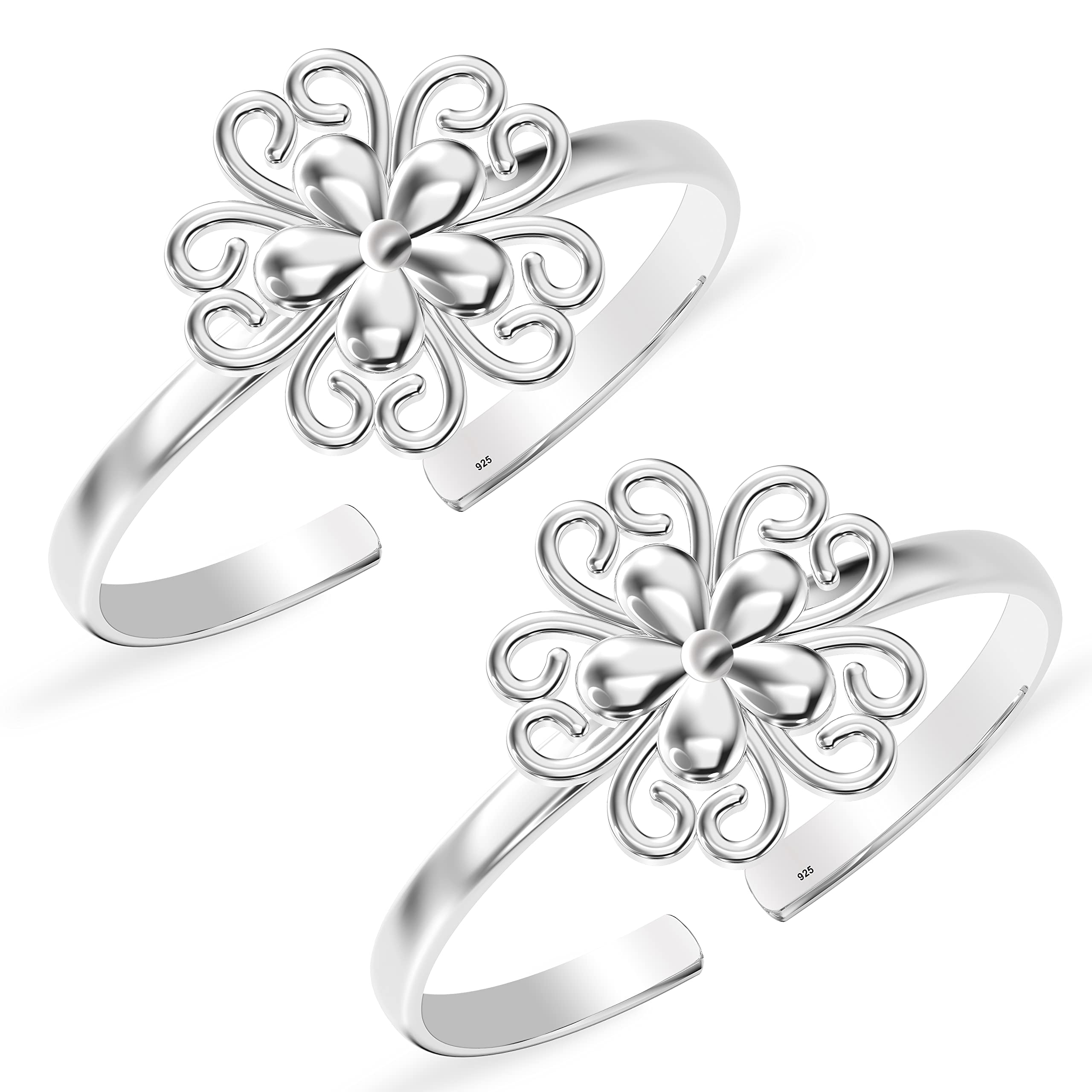 Silver Style 925 Sterling Silver Toe Rings for Women Ladies Pure Chandi Latest Style Fancy Double Flower Design Bichiya for Leg Foot Finger Ring (B0946TJQ11) Amazon Price History, Amazon Price Tracker