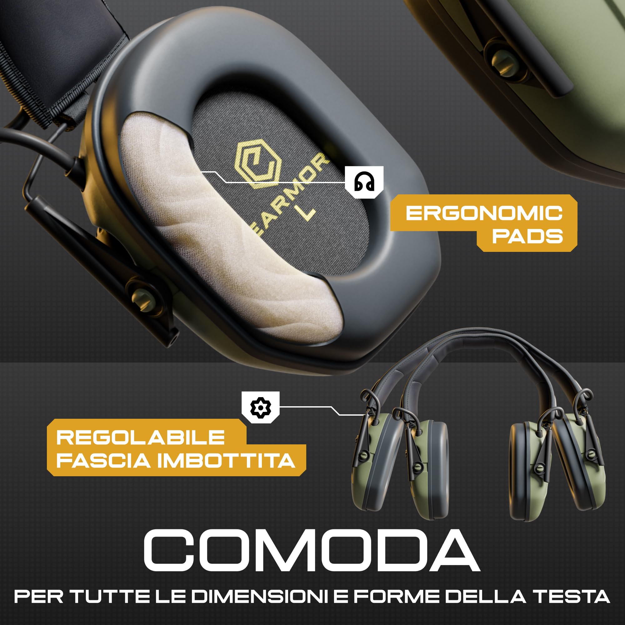 Earmor M300A, protezione dell'udito elettronica, protezione dell'udito, protezione per le orecchie, attenuazione del rumore per caccia, tiro, SNR 29 dB, regolazione dinamica del rumore