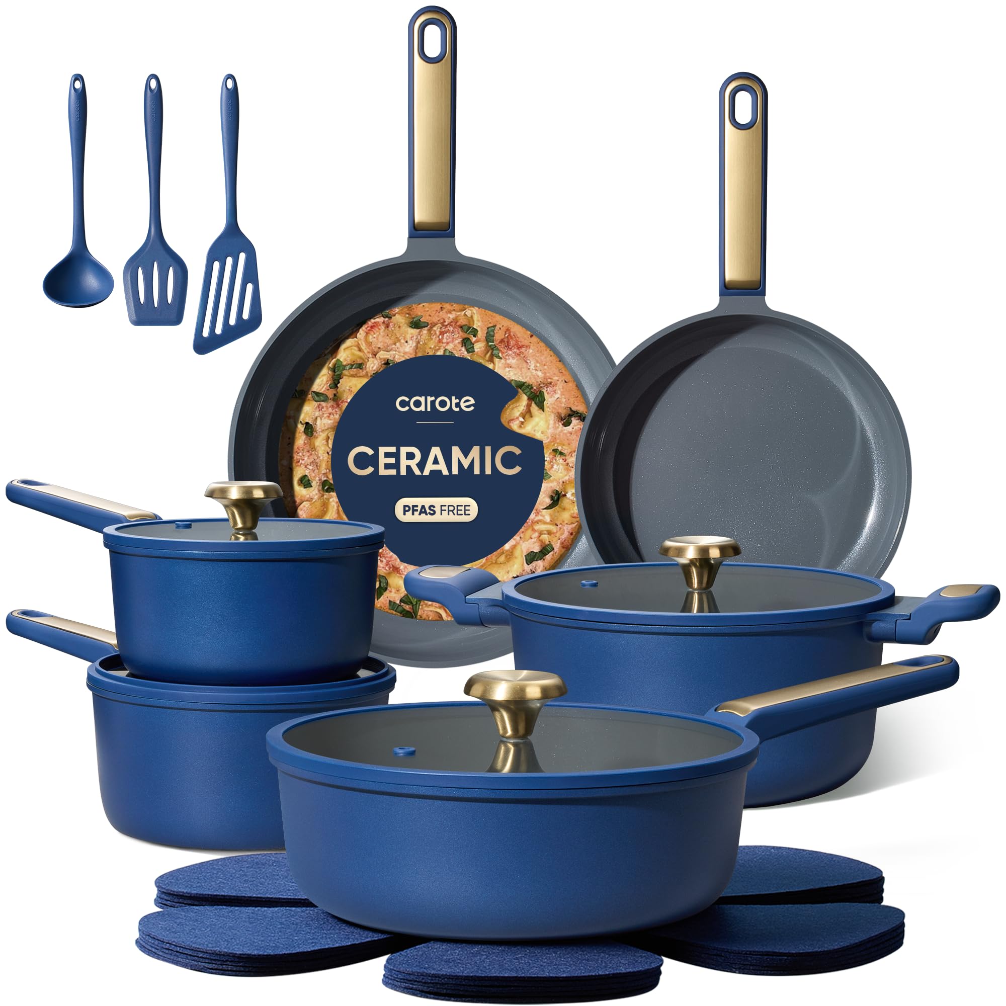 CAROTE 18pc Ceramic Cookware Set Blue