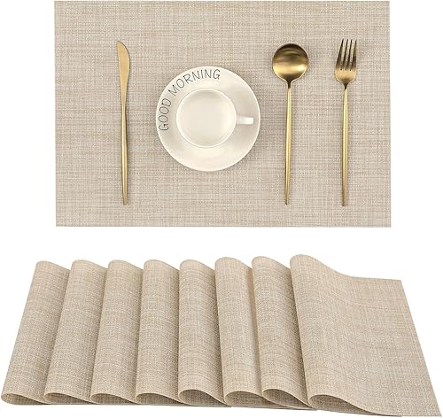 Leetaltree Juego de 8 manteles individuales color beige, resistentes al calor, antideslizantes, para mesa de comedor, lavables, duraderos, tejido de