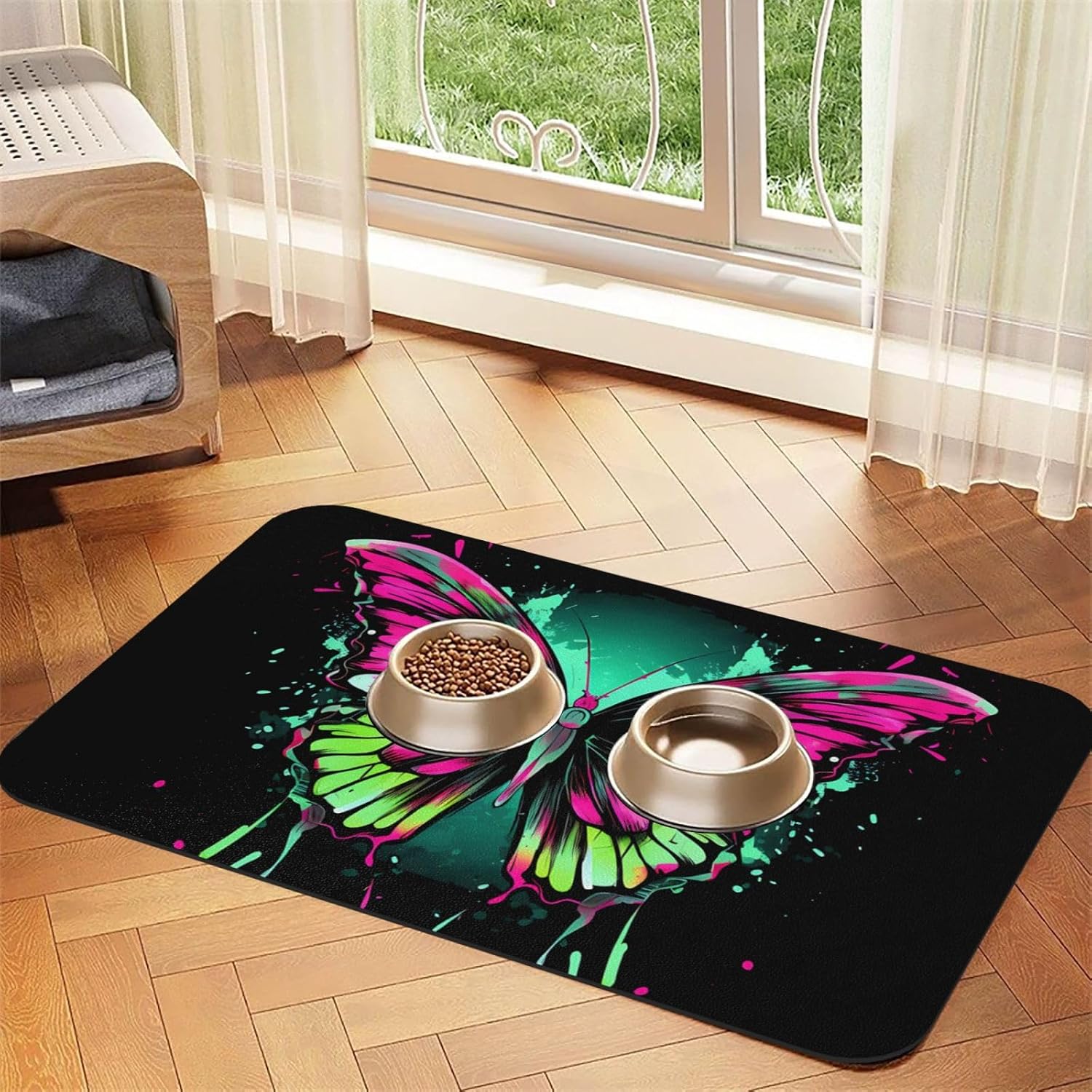 Colorful Butterfly Tie Dye_85777512 Leather Absorbent Pet Feeding Mat Non-Slip for Dogs Cats 40x60cm