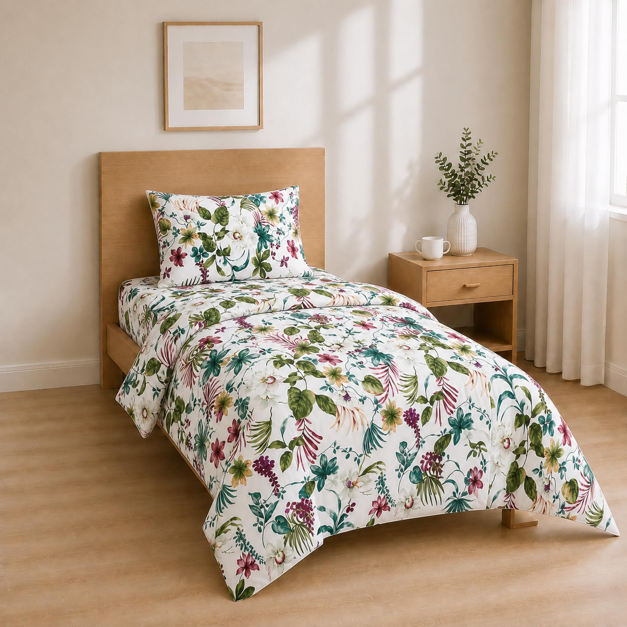 Homebliss Bed Linen Set 90 x 200 + 30 / 160 x 280 + 50 x 80 cm 1 Piece Tropical Flowers