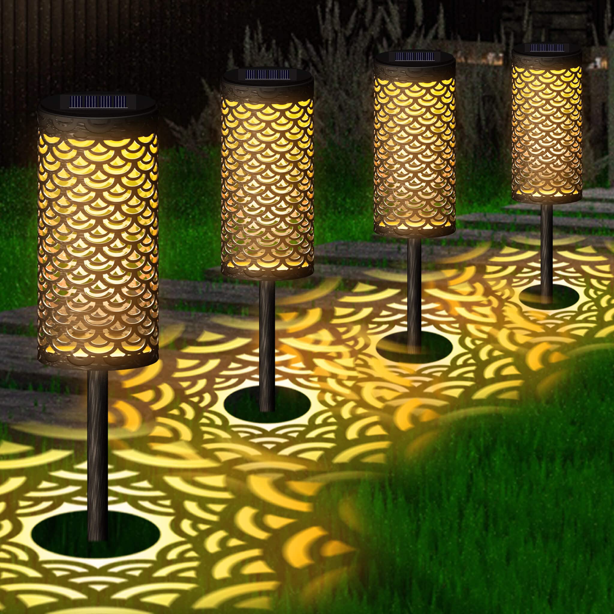 Photo 1 of **UNTESTED** Metal Solar Lights Outdoor Pathway - 4 Pack