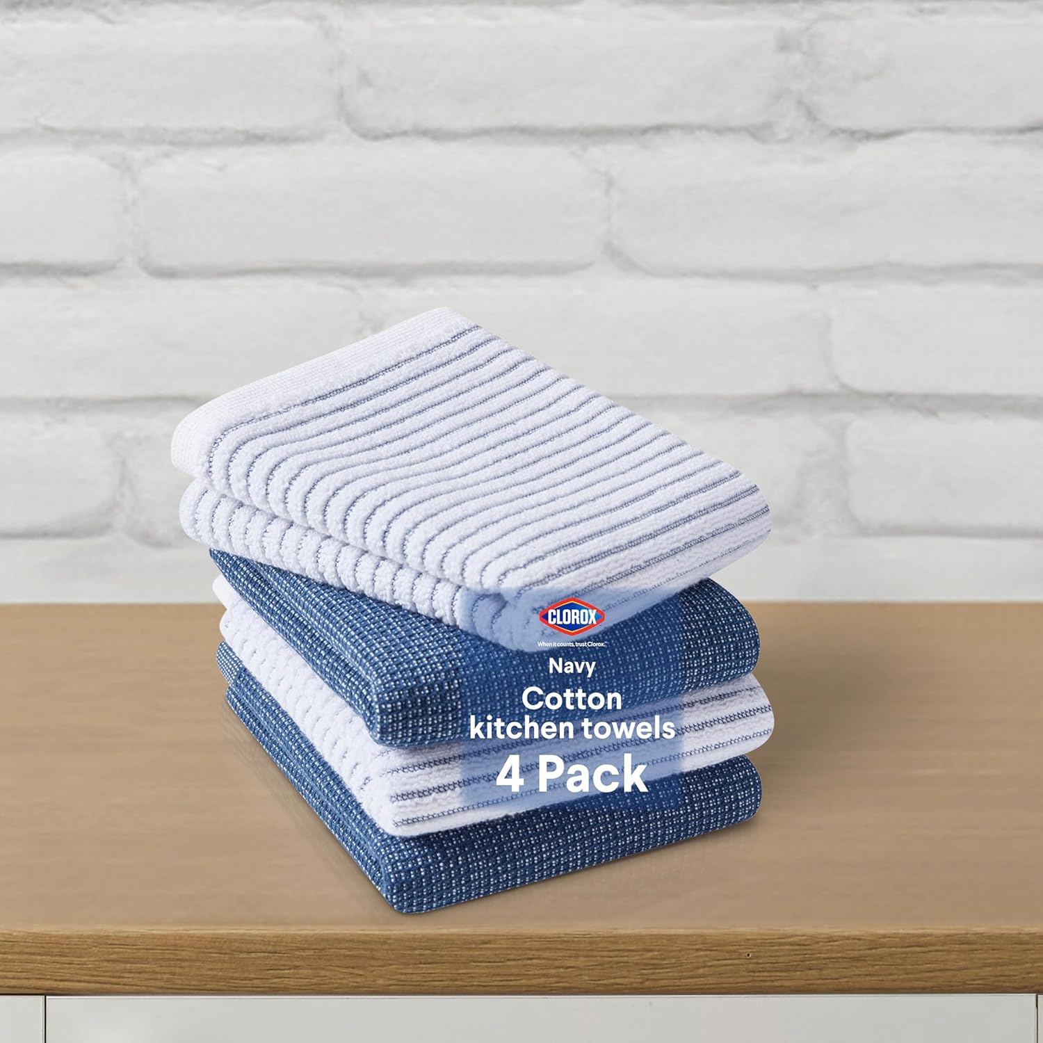 Clorox Kitchen Towel Set - 100% Cotton Quick Dry Absorbent Multipurpose Beautiful Towels - 15" x 25" - Navy Blue 4 Pack