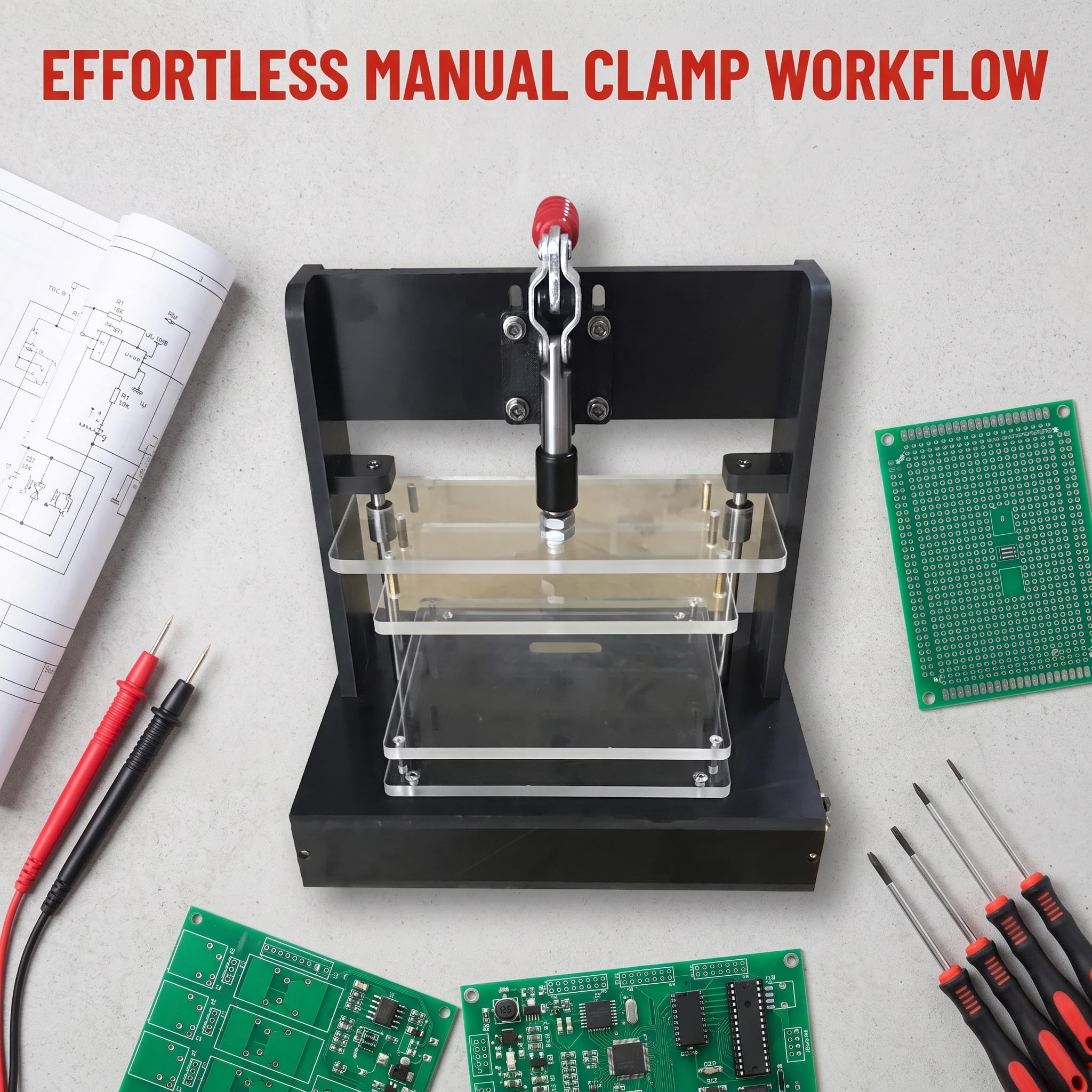 Supporto Universale Per Test Manuali Di Pcb Vuoti Con Base A Valigetta, Telaio Di Test Vuoto A Pressione Rapida Con Piastre In Acrilico Trasparente, Per Configurazioni Di Test Di Circuiti