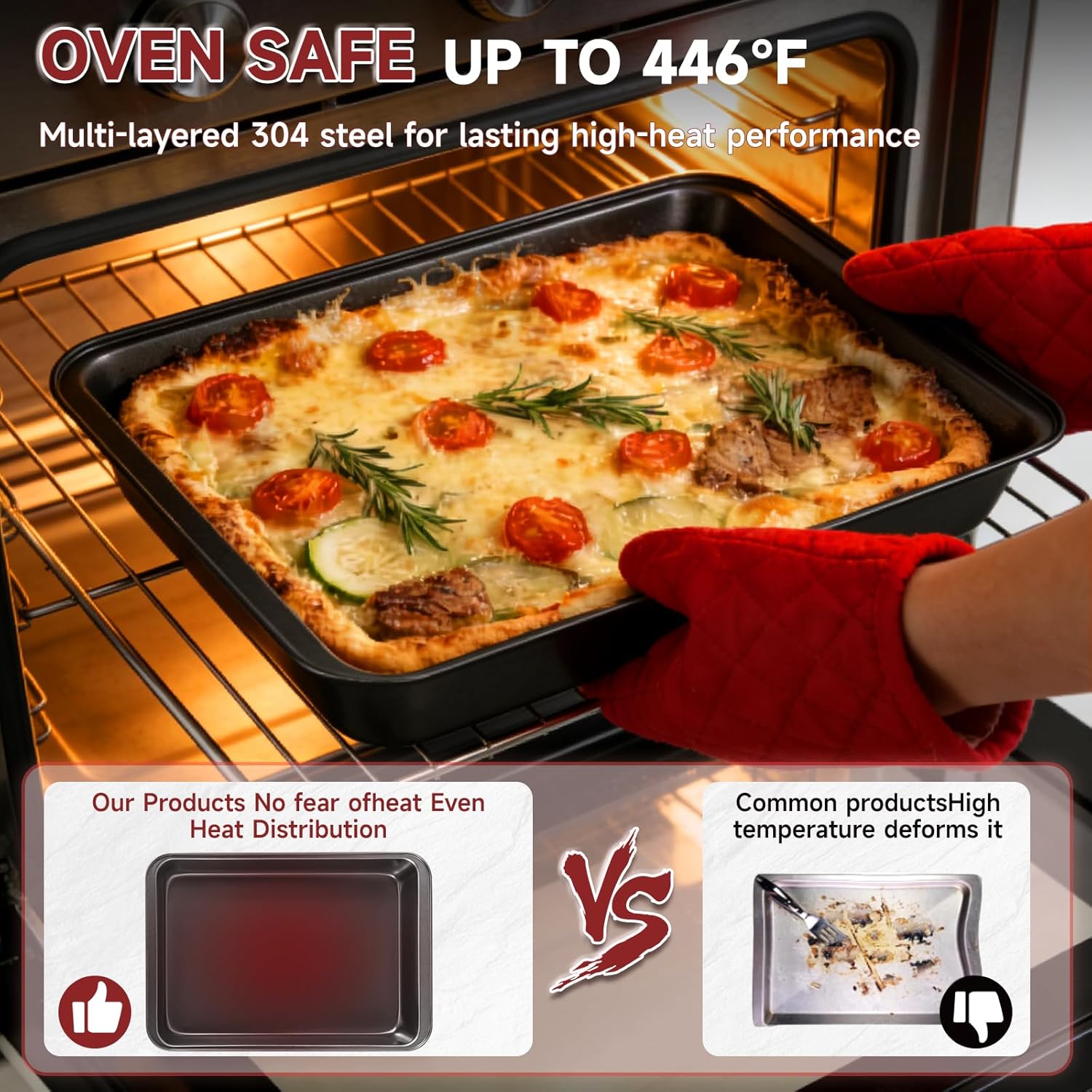 Unokit 8-Piece Nonstick Baking Pans Set - Stainless Steel Bakeware Set for Cooking, Stackable Trays with Cookie Sheets, Muffin, Cake, Loaf, Round & Square Pan and Cooling Rack, Dishwasher & Oven Safe
