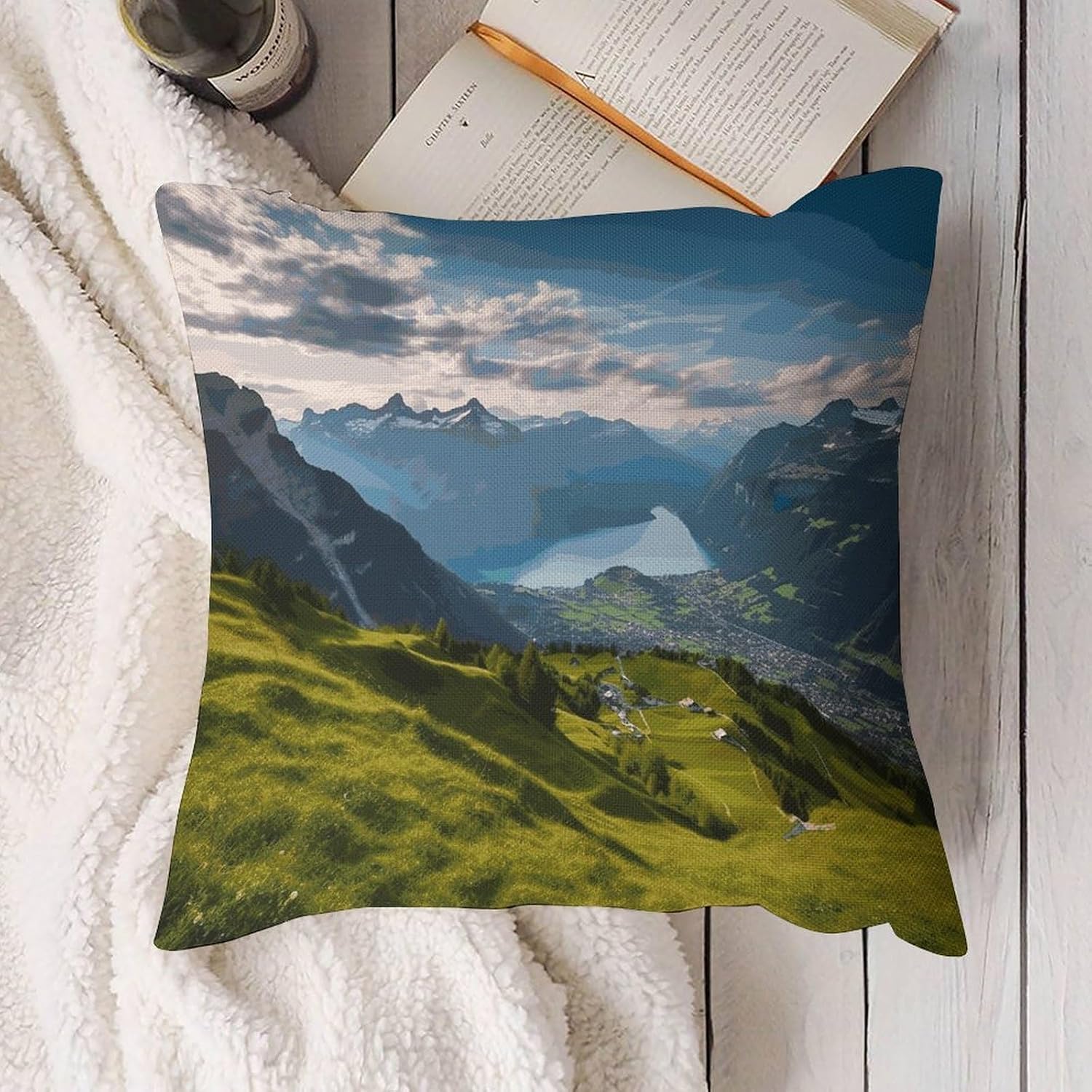 Switzerland Alps Pillow Protectors Cute Waterproof Pillow Cover Soft Skin-Friendly Cushion Case Decorative Square Cushion Cover for Couch Sofa Bed Living Room Bedroom