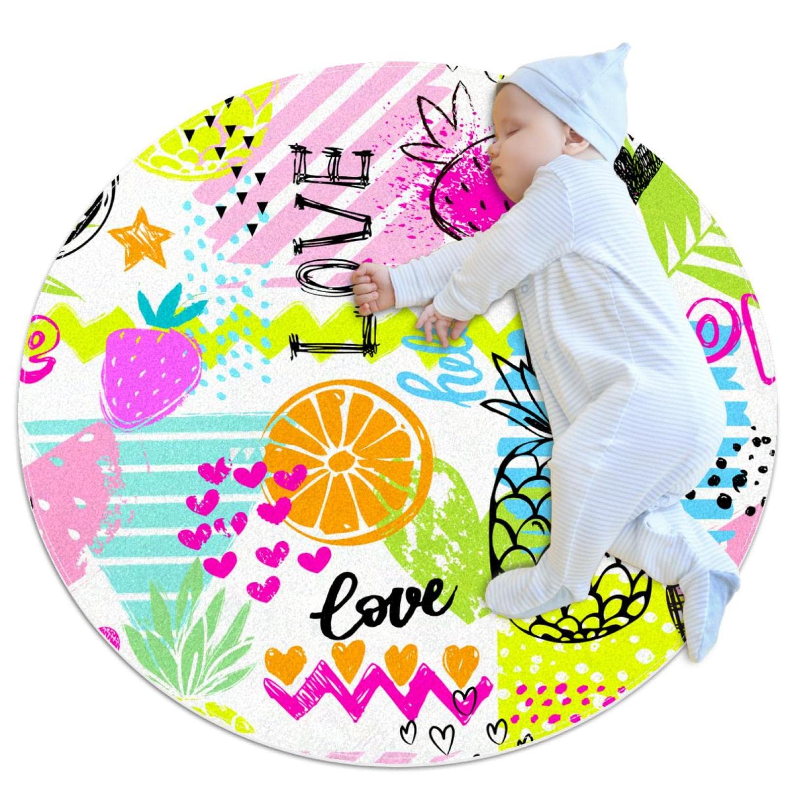 Tapis rond pour enfants motif fruits colorés éveil bébé