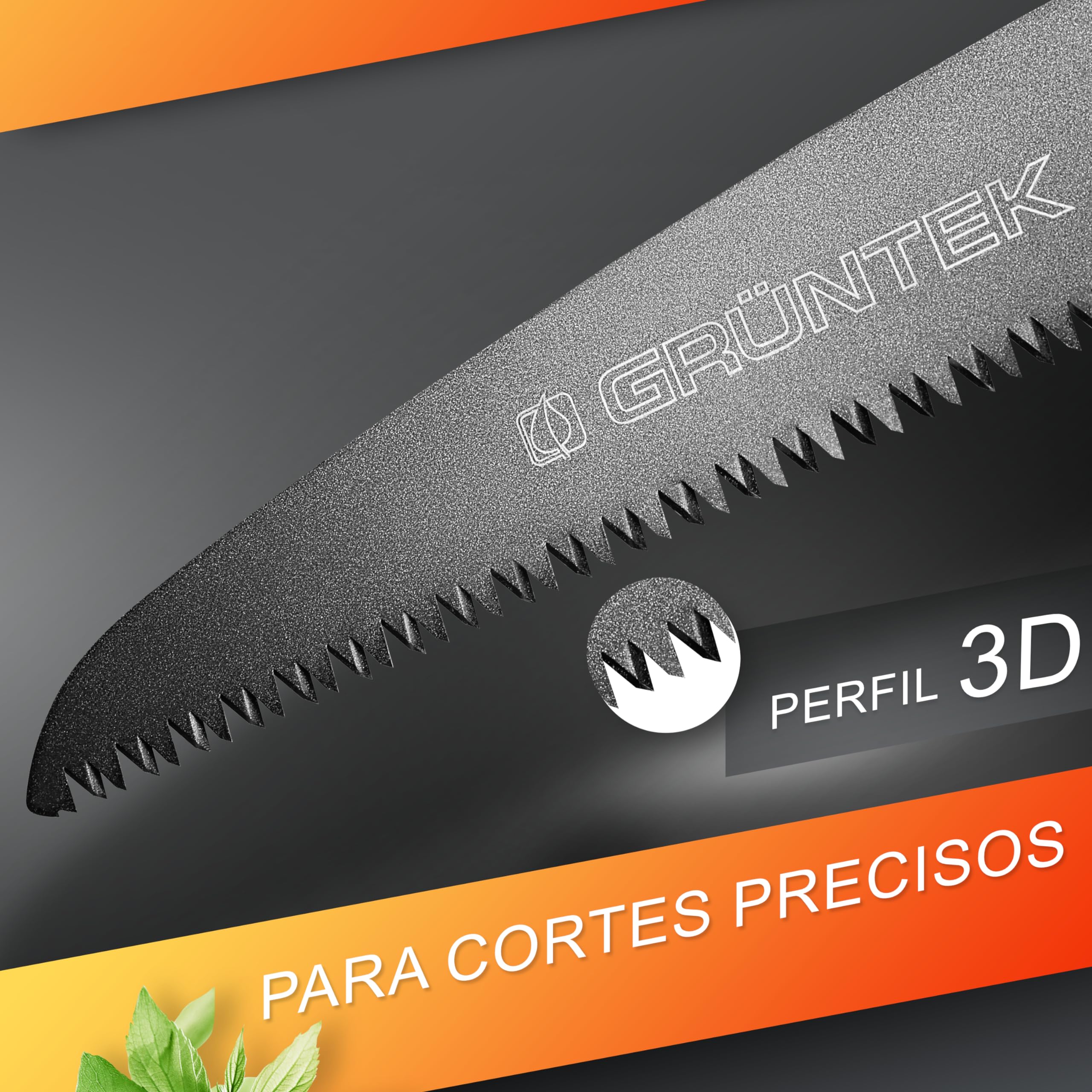 GRÜNTEK Sierra Plegable de Poda para jardinería 180 mm - Mango de corcho - Hoja de TEFLON y acero. Sierra para podar de camping y jardín