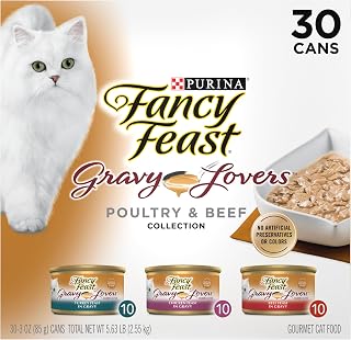 Purina Fancy Feast Gravy Lovers Poultry & Beef Grilled Wet Cat Food Variety Pack, 30 x 3oz Cans