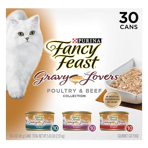 Purina Fancy Feast Gravy Lovers Poultry and Beef Grilled Gourmet Wet Cat Food Variety Pack - (Pack of 30) 3 oz. Cans