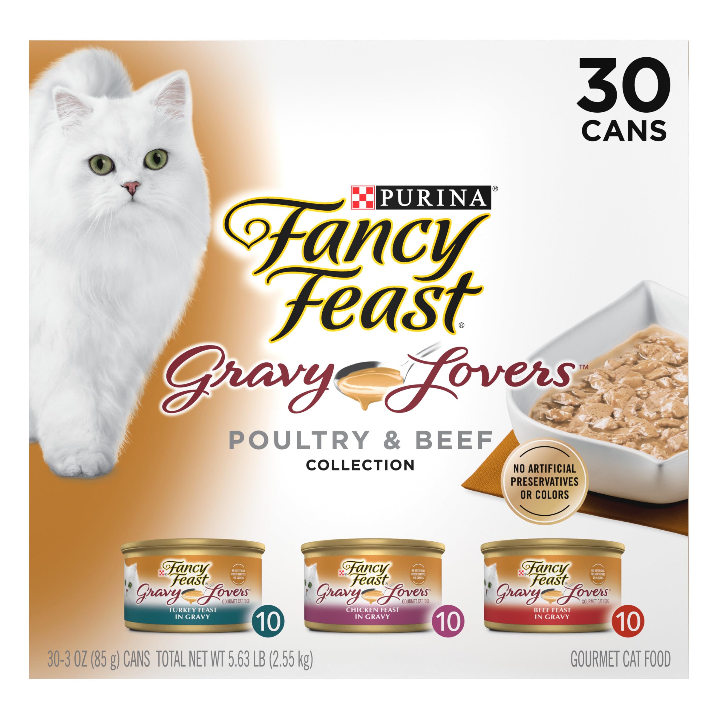 Purina Fancy Feast Gravy Lovers Poultry and Beef Grilled Gourmet Wet Cat Food Variety Pack - (Pack of 30) 3 oz. Cans