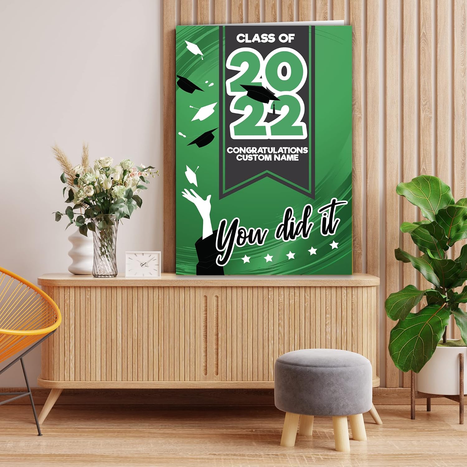 VictoryStore Jumbo 3 Foot Graduation Card, Custom Year, Name, Inside Text and Inside Photo, 2 feet x 3 feet Card, Ships In Jumbo Envelope (Green)