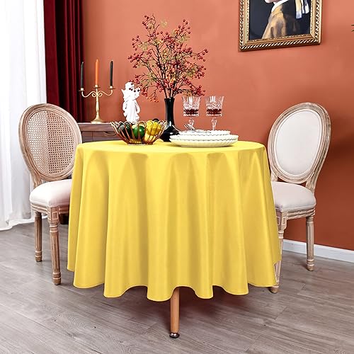 Miniatura 8 de MEANMOY Mantel redondo de 210 GSM resistente al agua y a las manchas en amarillo para mesa circular - Paño de mesa pequeño sólido de 48 pulgadas en