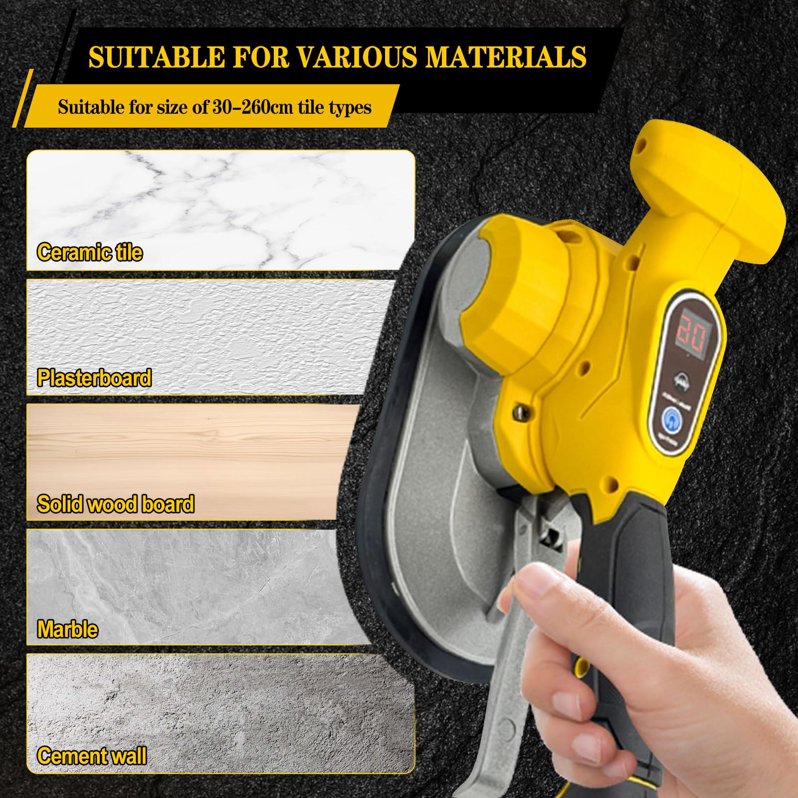 Herramienta de vibración de azulejos para batería Dewalt de 20 V con ventosa de 7.6 pulgadas, vibrador de nivelación de pared de ladrillo, 200 kg de adsorción, ventosa de azulejos, herramienta