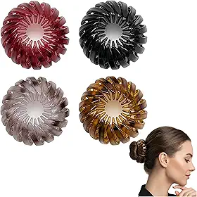 Pacote com 4 clipes de garra de cabelo – Garras espirais grandes para coque/updo, grampos de cabelo antiderrapantes de aderência forte para cabelos grossos e finos, garras de cabelo de acrílico
