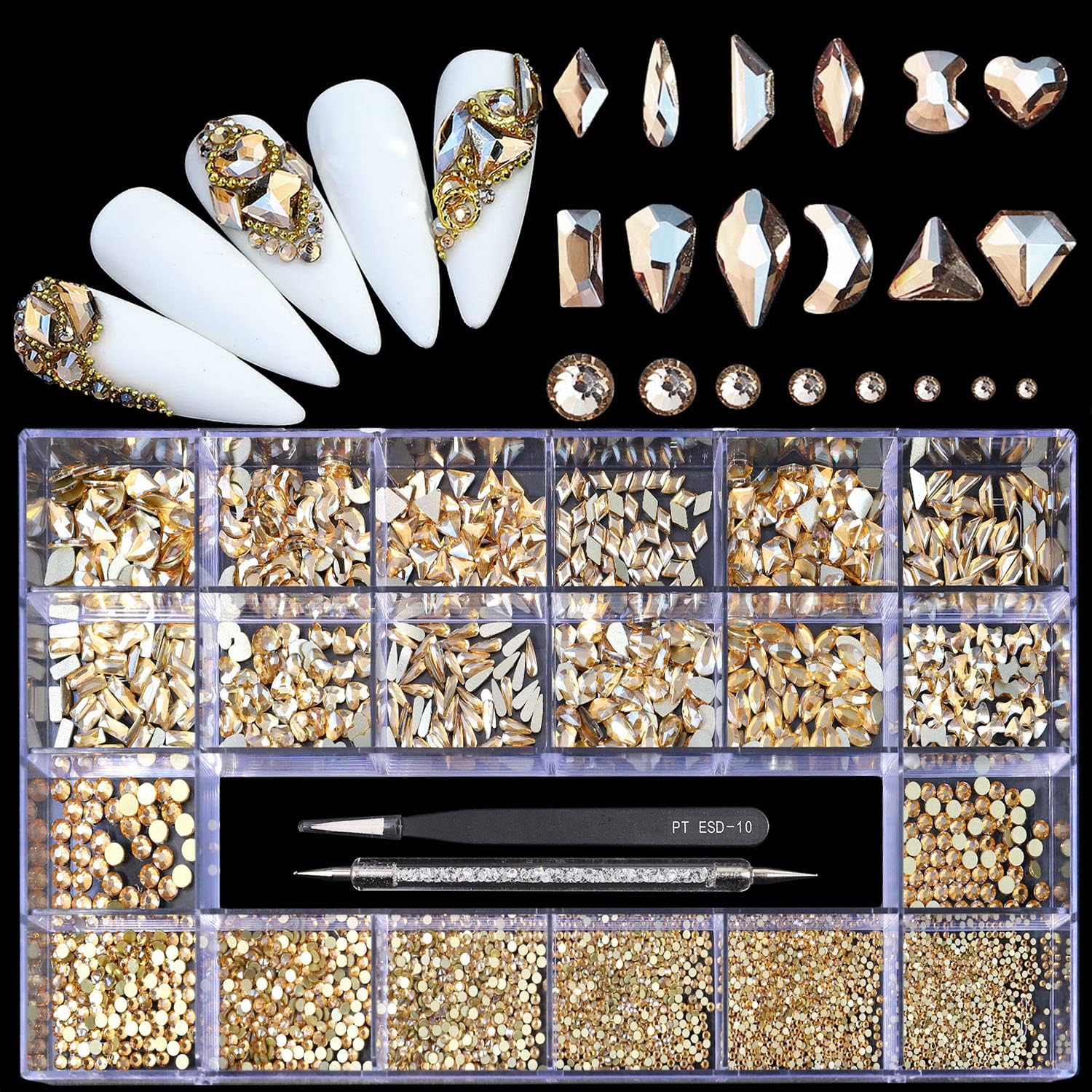 20 Types of 2000 Crystal AB Diamonds Mix Flatback DIY Crafts Rhinestone Crystals 3D Decorations Flat Back Stones Set +Tweezers + Drill Pen