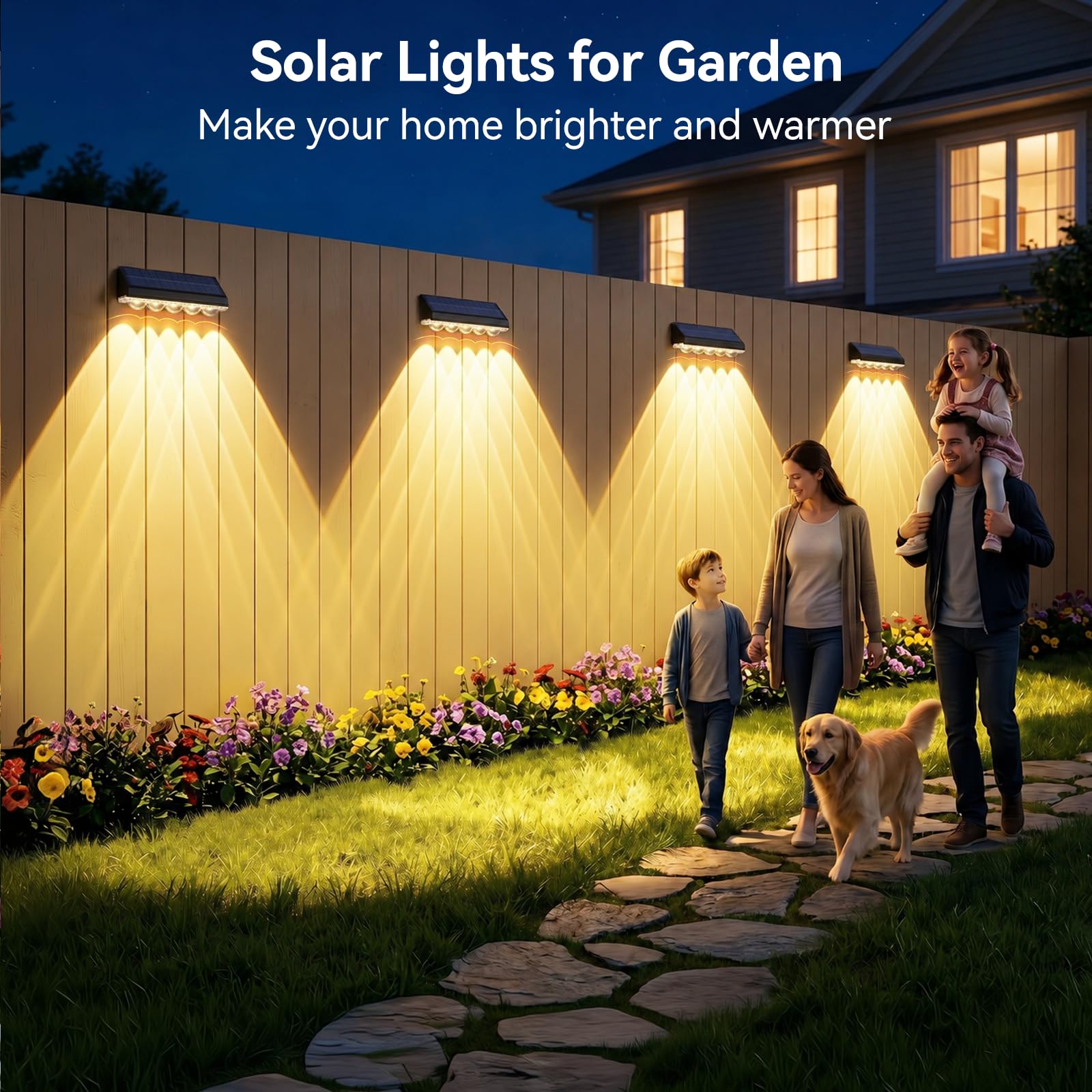 GEARLITE Lámpara de pared solar para exteriores, 6 unidades de lámparas solares para exterior jardín, IP65, resistente al agua, 5 luces LED brillantes solares para exteriores, pared, vallas, balcón