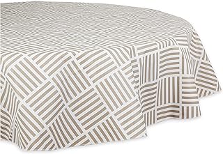 DII Indoor/Outdoor Vinyl Tabletop Collection Grid Pattern, Flannel Backed Tablecloth, 70" Round, Stone