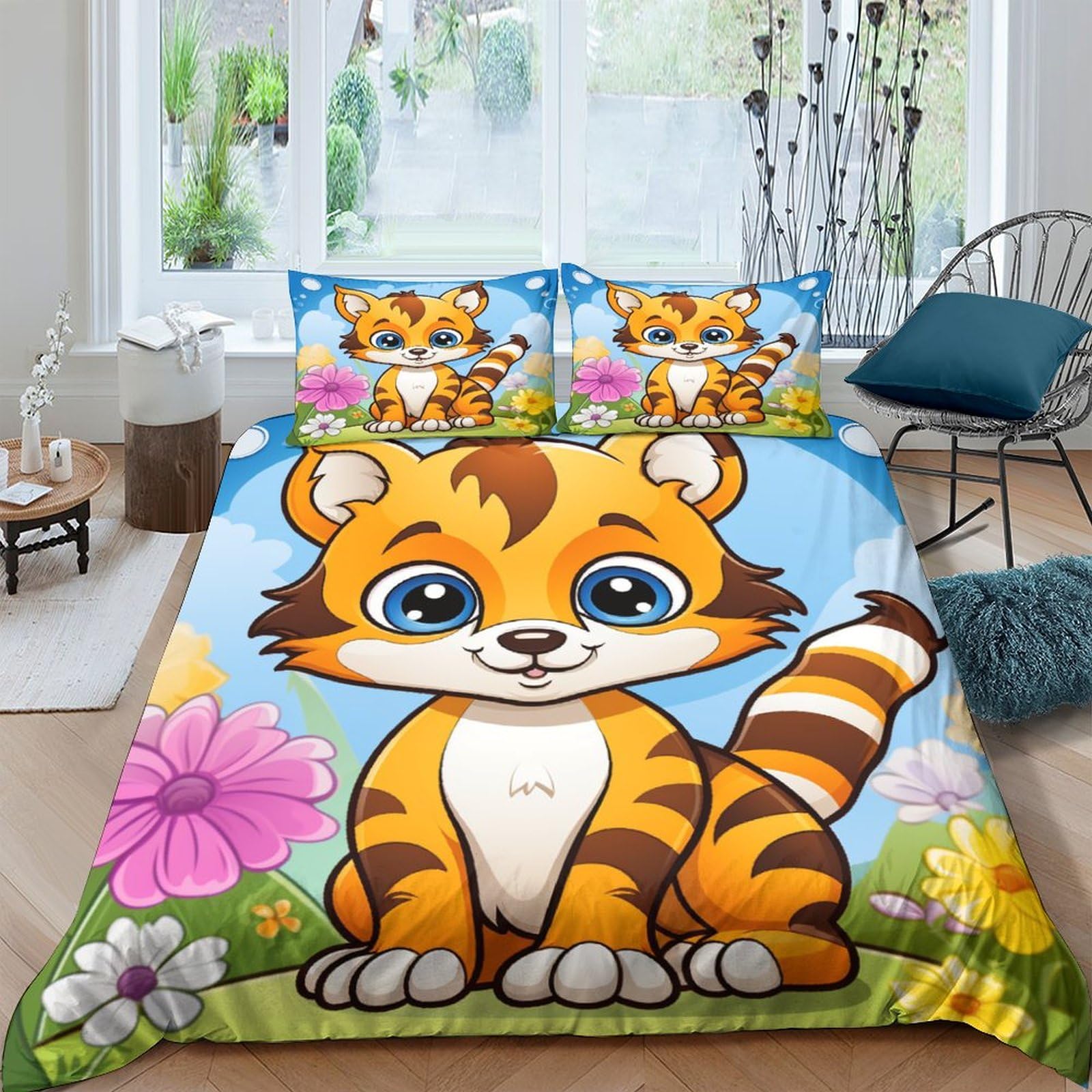 Housse de couette tigre grand format 220x240cm facile à laver et enfiler
