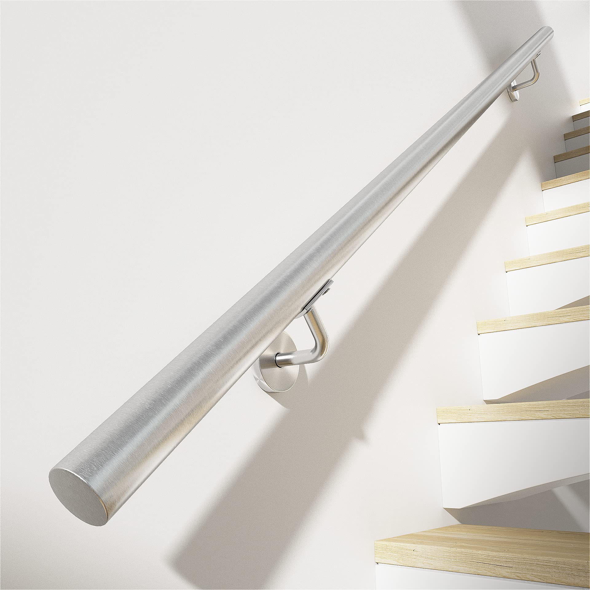 Muzata 5ft Staircase handrail Brushed Stainless Steel Safety Wall Mounted with for Indoor Outdoor Stair Hand Railing Round 2”OD Pipe on Stairs Balusters HK27 SL4,HR0 HR5