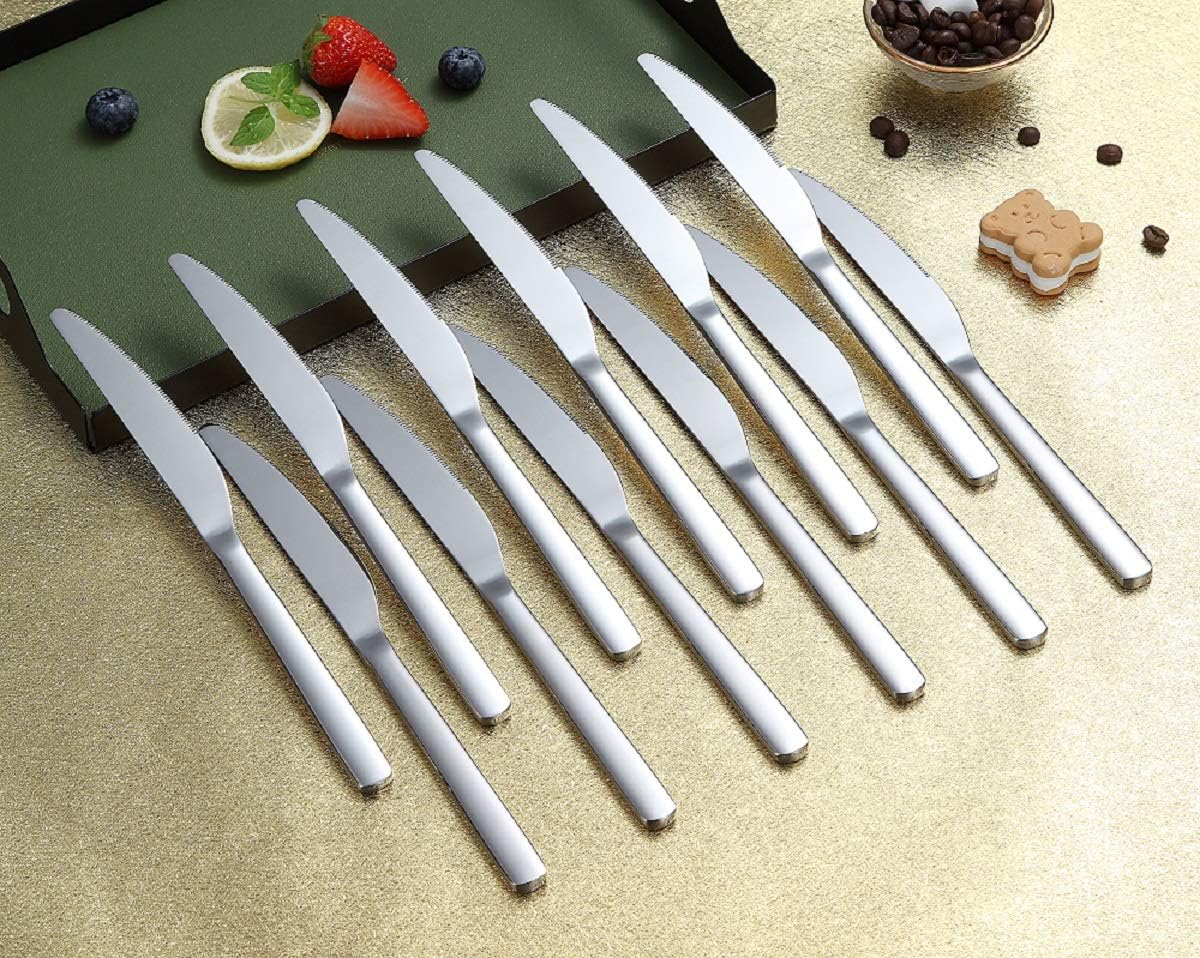 Dinner Knives 12 Pieces, Homquen Sturdy 9.25" Stainless Steel Modern Design Knife, Knifes Set With Round Edge Dishwasher Safe Easy to Clean: Kitchen & Dining