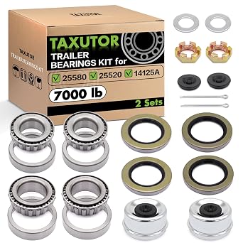[2 Sets] Taxutor Trailer Hub Bearing Kit for #D42 Spindle - Fits 1.25" & 1.75" Tandem Axles 5200-6000 lb | Includes 25580 & 14125A Bearings, 2.72" Caps, Double Lip Seals 10-36, Nuts, Washers