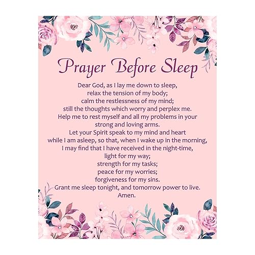 Prayer Before Sleep- Christian Wall Art, Best Inspirational Floral Wall Art Scripture Print Perfect for Home, Office, Church, School Decor, Great