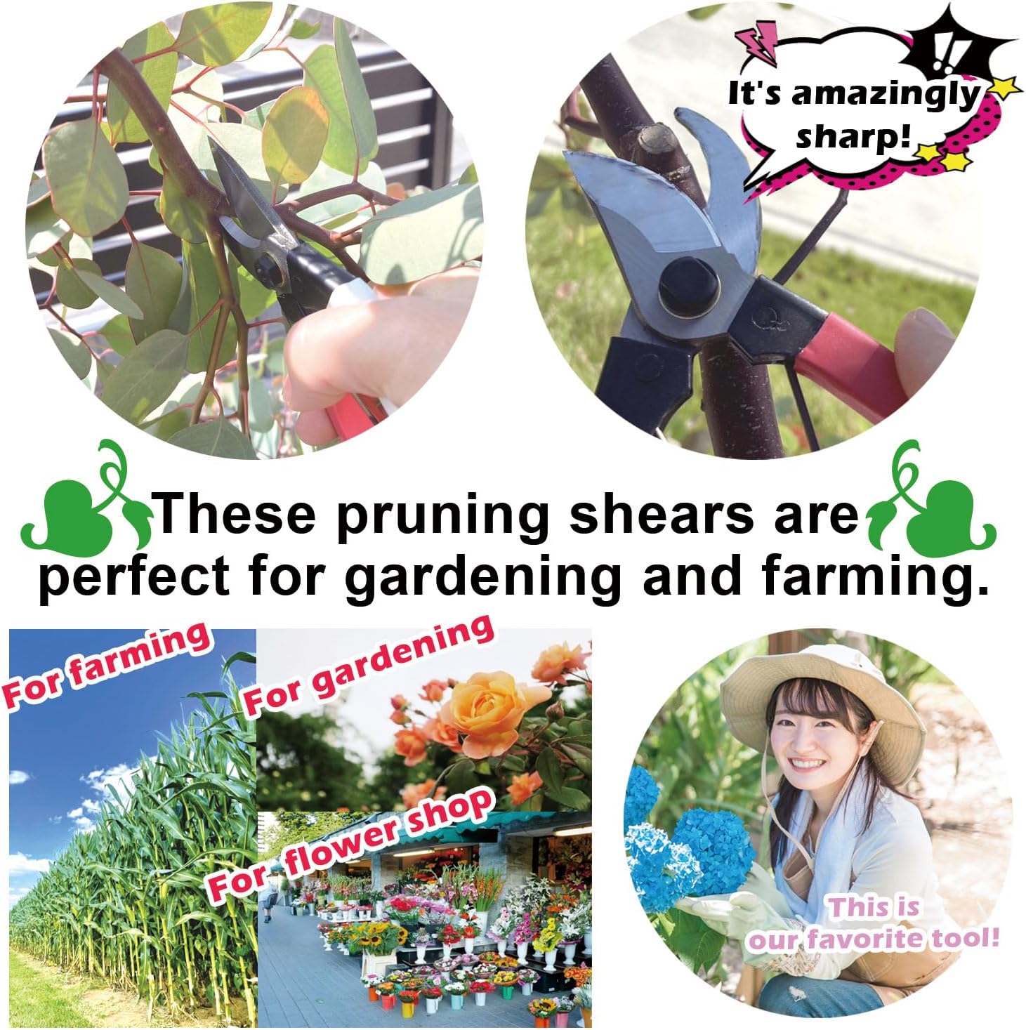 Pruners Shears 7.9" Bypass Pruning Garden Scissors [Made in Japan] Heavy Duty Secateurs Handheld Tools