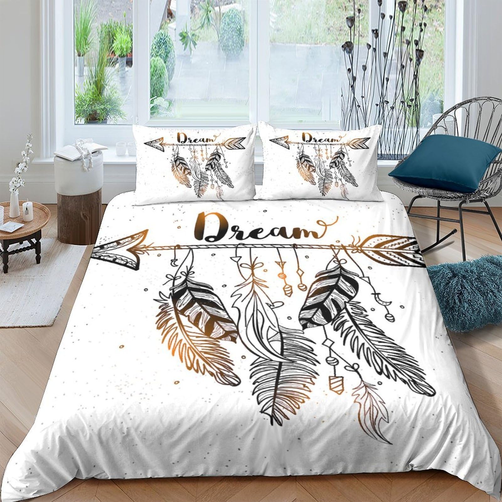 Unrxjzlvm Style-7 Dreamcatcher Duvet Set 3D Microfiber Boho Bedding Teens