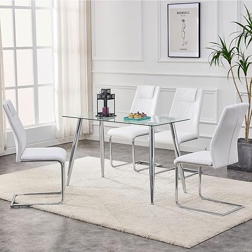 Miniatura 8 de Modern Dining Chairs Set of 4 with Faux Leather Padded Seat and Metal Legs for Kitchen Living Room Bedroom Dining Table & Chair Sets,White-4Set