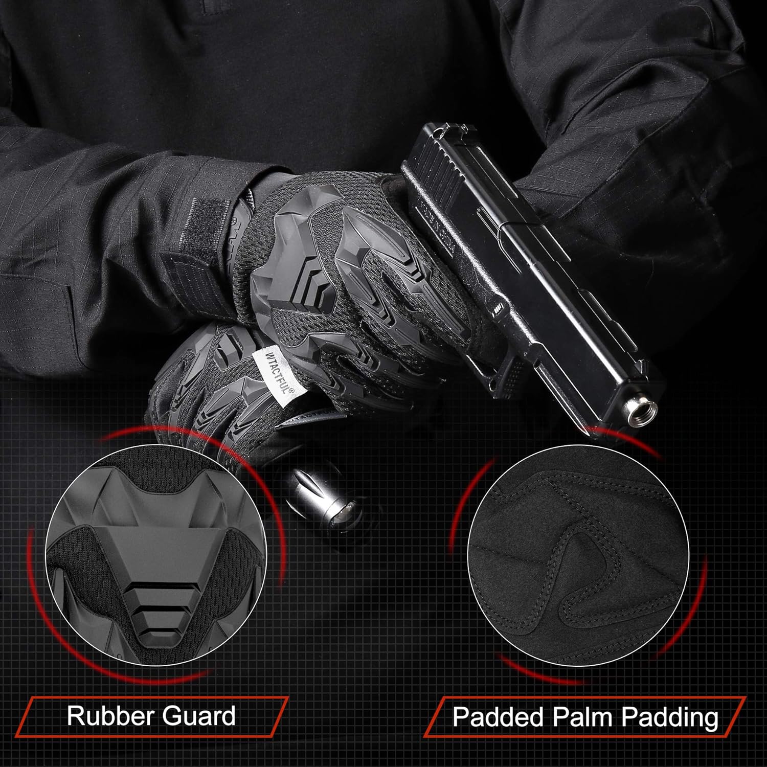 WTACTFUL Rubber Guard Protective Full Finger Tactical Gloves for Airsoft Hunting Cycling Motorbike : Sports & Outdoors