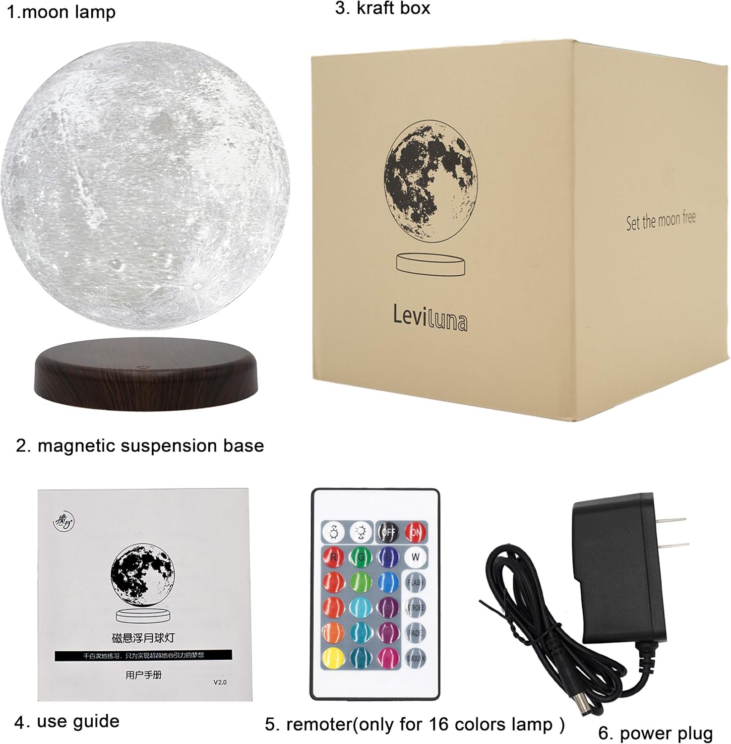 Nеw Arrіvаlѕ Easy Installation Base Magnetic Levitating Moon Lamp, LEVILUNA 3D Printed Rotating&Wireless Charging Floating LED Light, Business Creative Offical&Birthday Gifts (16colors, 7.1''/18cm)