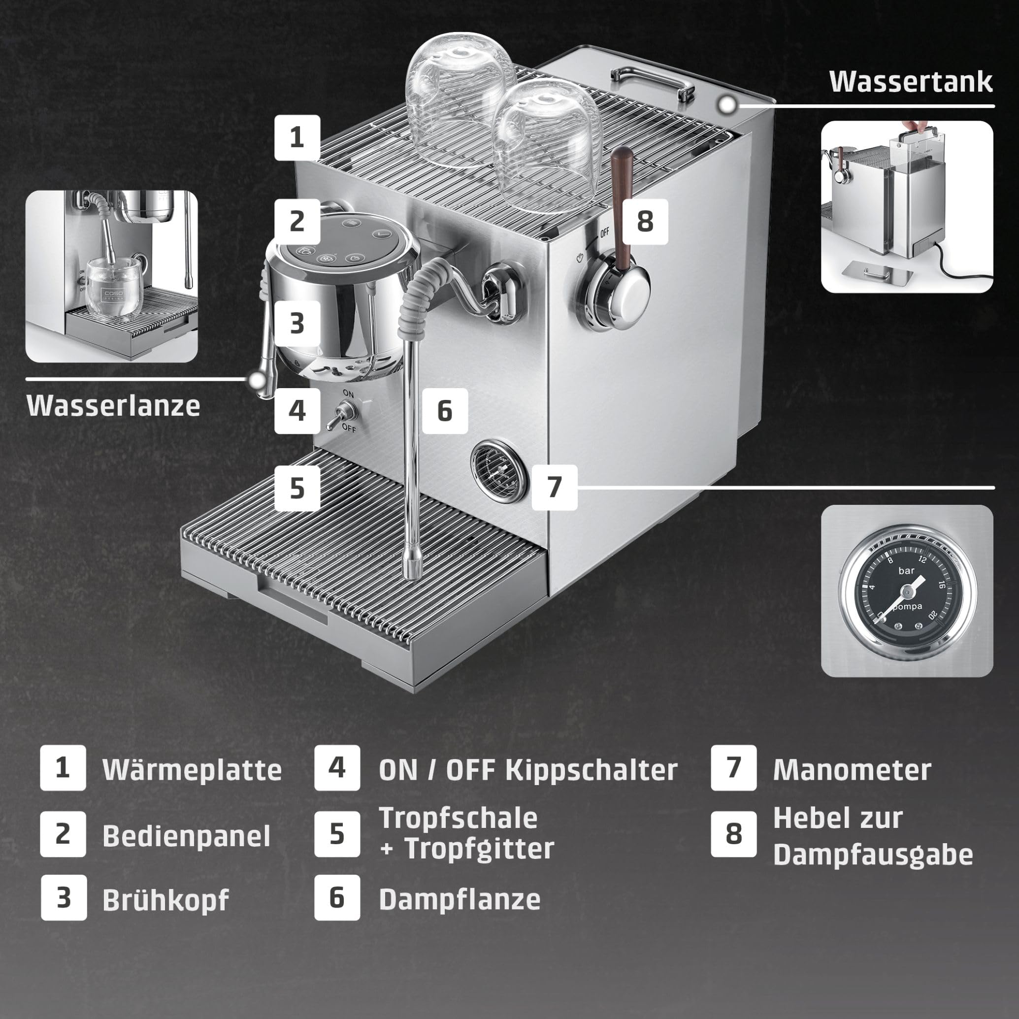 Caso EspressoGourmet Advanced Siebträgermaschine mit Milchaufschäumer
