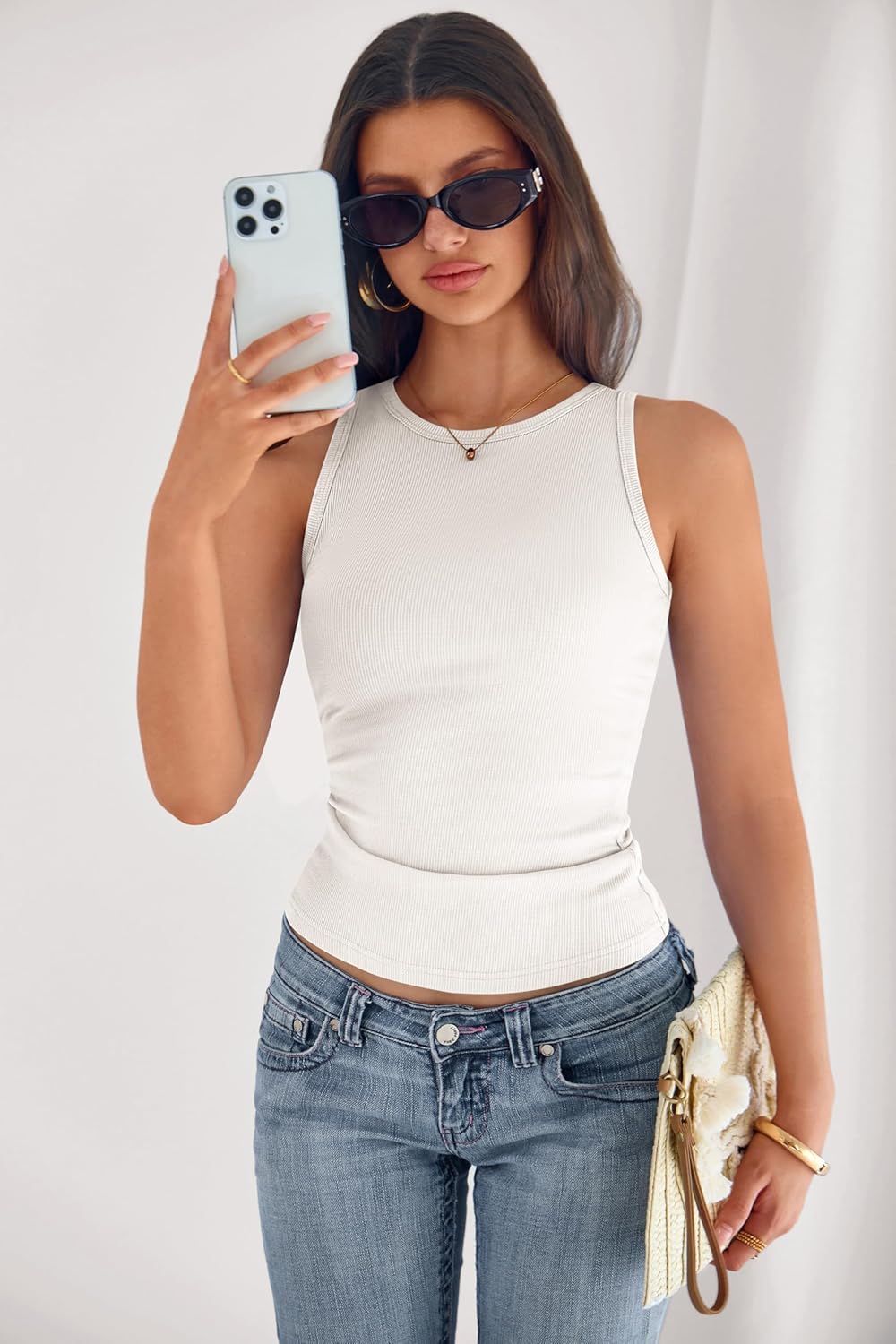 PRETTYGARDEN Womens Summer High Neck Ribbed Tank Tops Casual Basic Sleeveless Slim Fitted Racerback Workout T Shirts - Image 4