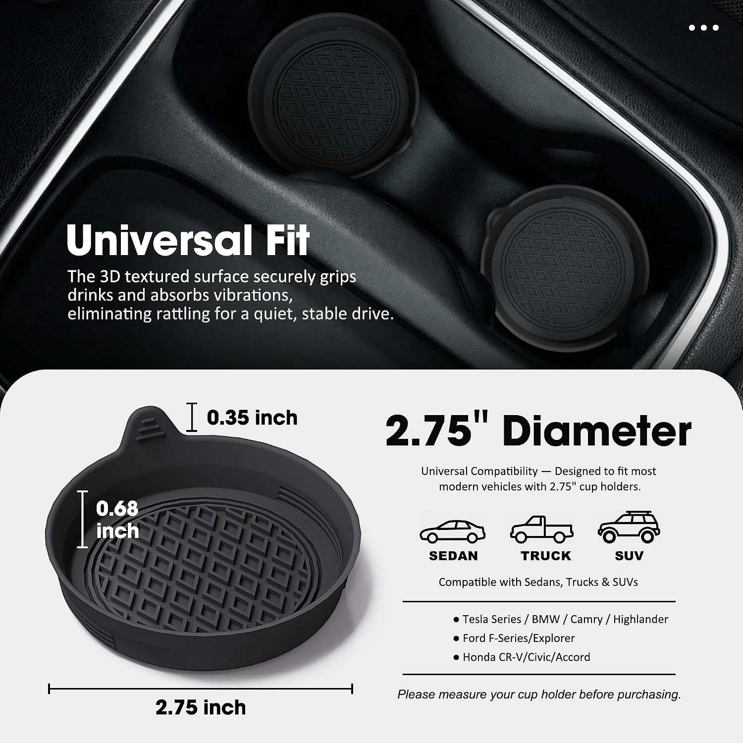 Lazebox 4-Pack Silicone Car Cup Holder Coasters, Universal Non-Slip Cup Holder Inserts, Anti-Rattle & Waterproof Car Interior Accessories, Fits Most Cars, SUVs & Trucks