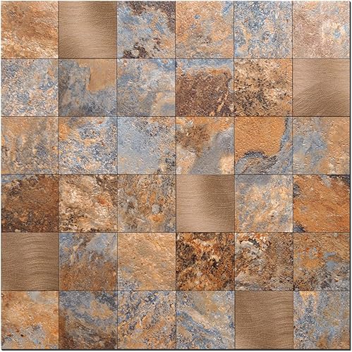 Decopus Azulejos de cobre para despegar y pegar (ACRustSlate 5 unidades) para decoración de cocina, baño, color bronce, tono vintage, adecuado para