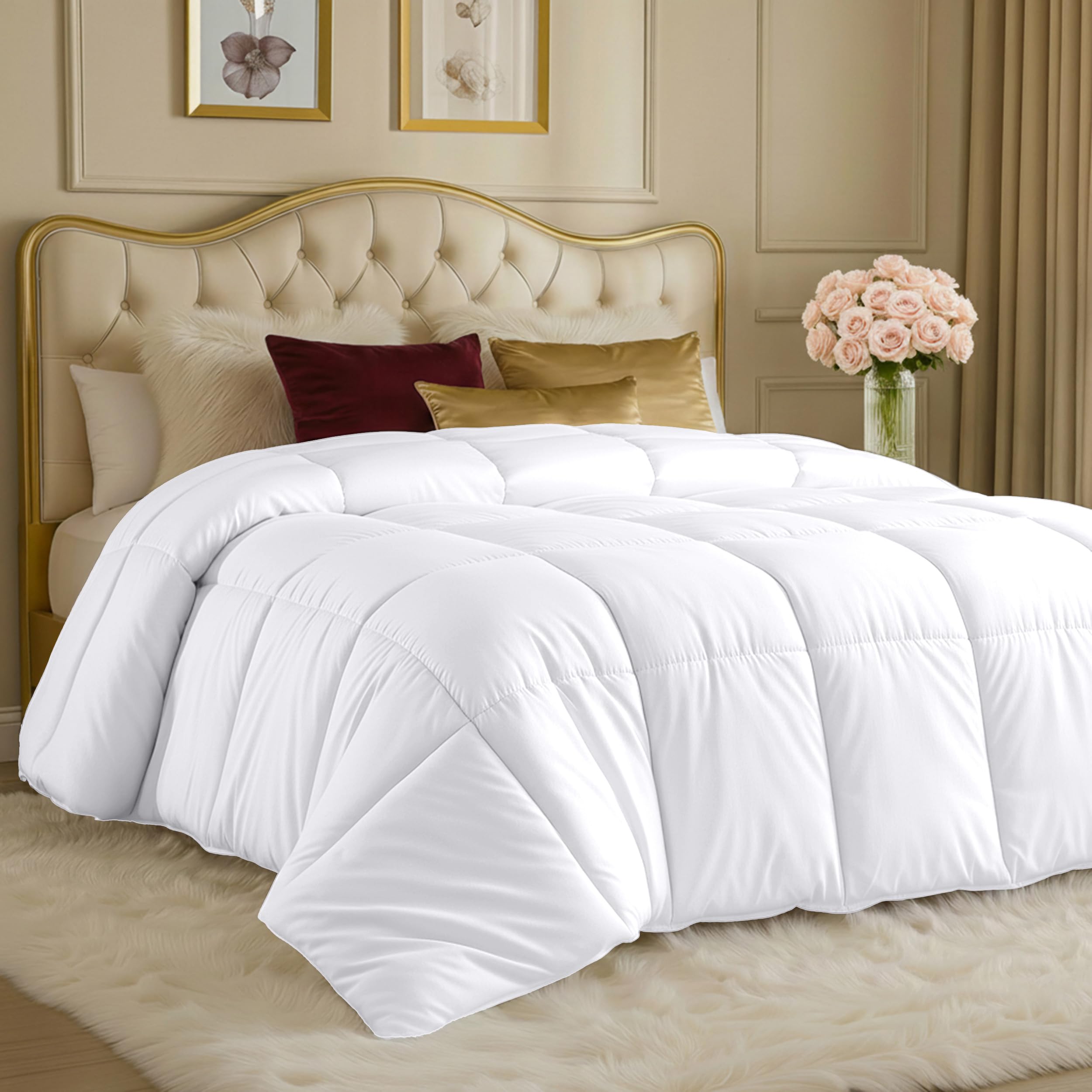 Utopia Bedding Comforter - All Season Comforters Queen Size - Plush Siliconized Fiberfill - White Bed Comforter - Box Stitched