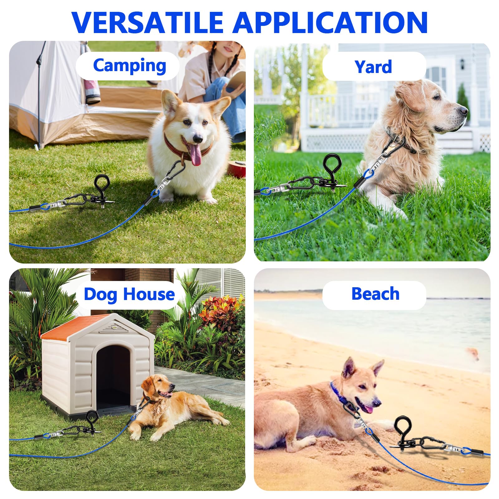 Heavy Duty Dog Tie Out Cable and Stake,30FT Rust Proof Dog Leads Cable for Yard with Swivel Hook,360&deg;Swivel Spiral Dog Stake&Chain Up to 200 lbs,Removable Ground Anchor for Outdoor Beach Camping - image 7