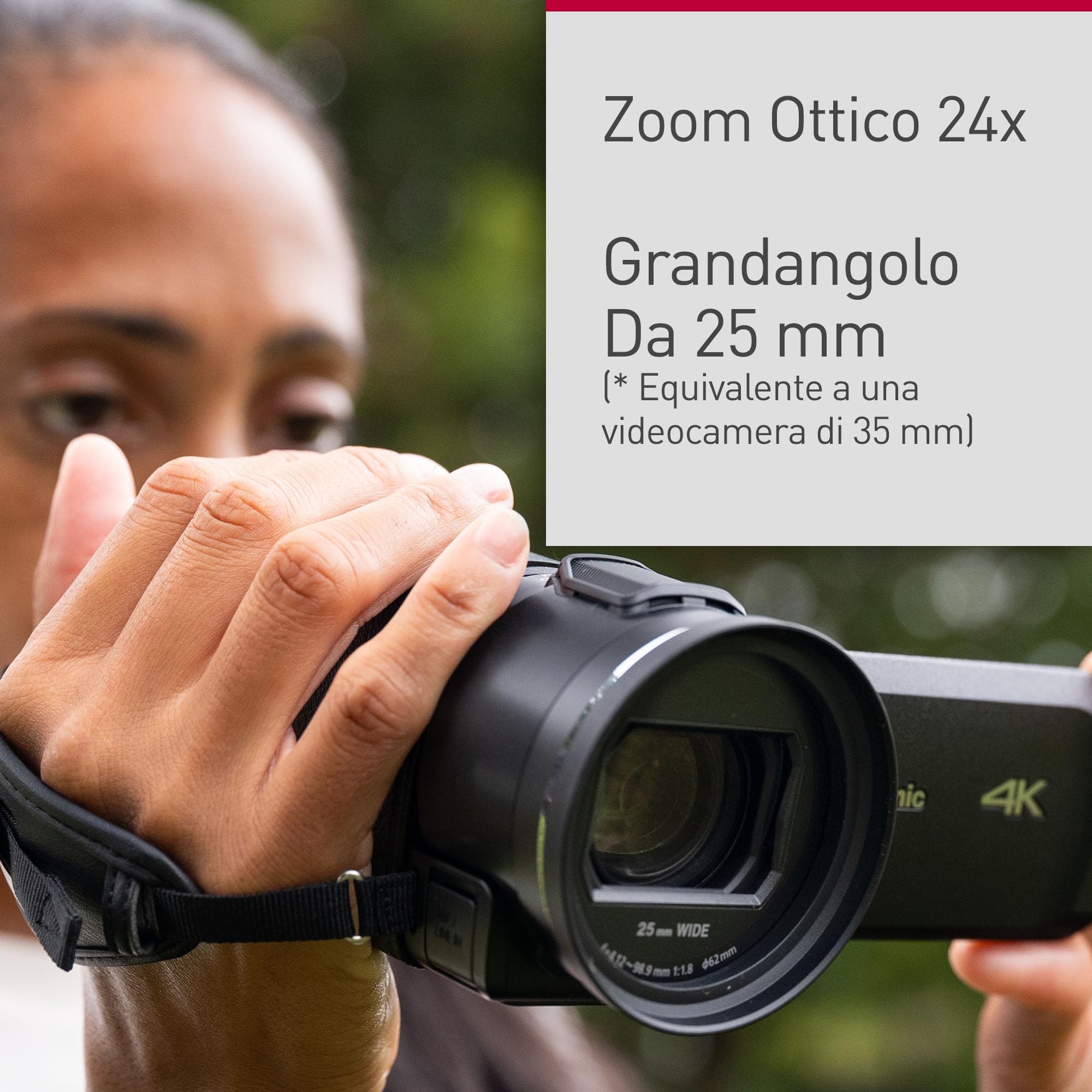 Panasonic HC-VX3E-K Videocamera Compatta Ultra HD 4K, Grandangolo 25 mm, Zoom ottico 24x, 4K Cropping, Nero