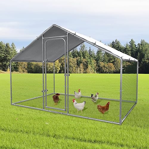 LEMBERI Large Metal Chicken Runs for Yard, Peak-roof Walk in Chicken coop cage for Outside,Galvanized Rabbits Duck and coops,Chicken Pen with Waterproof Cover for Outdoor,Backyard and Farm