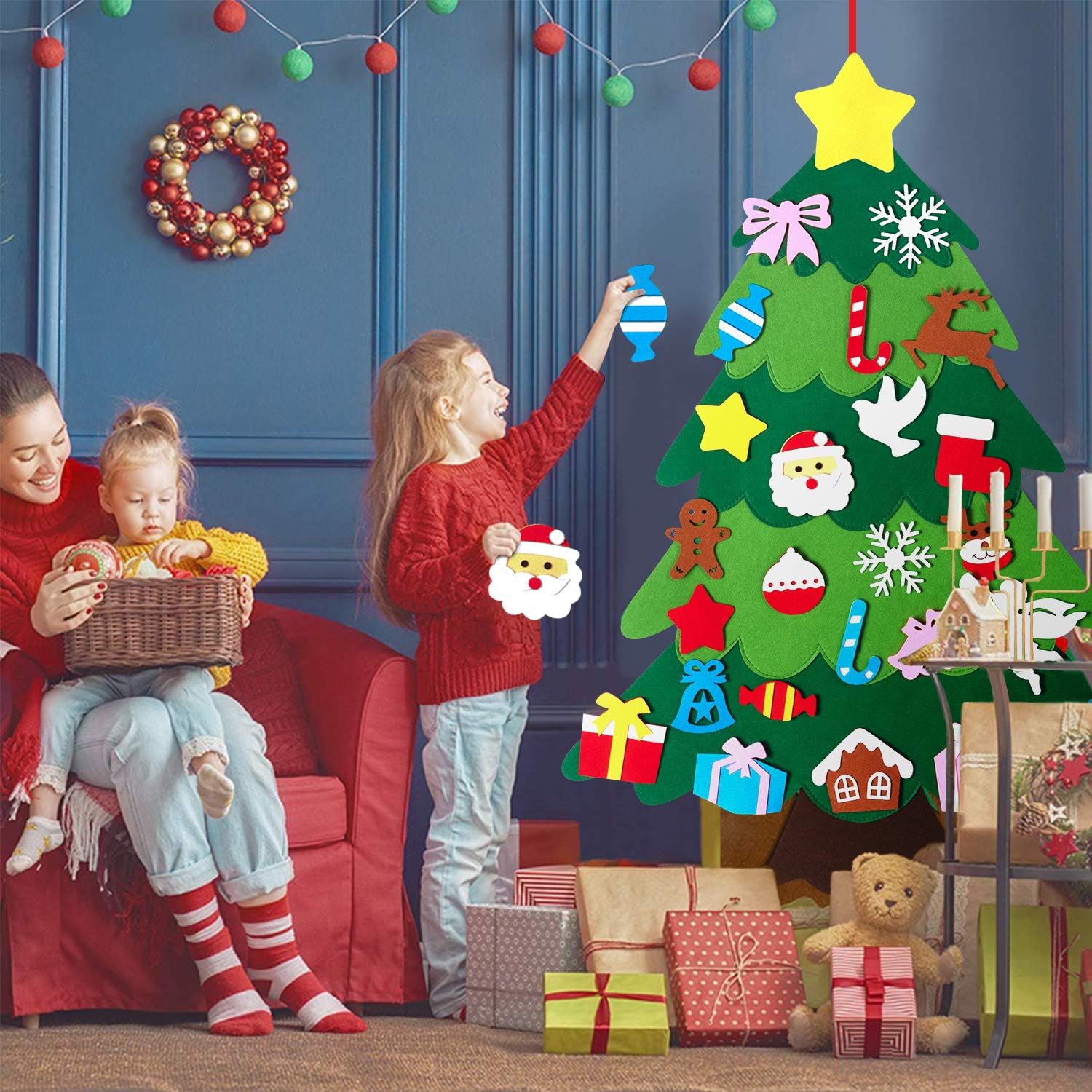 CDLong DIY Felt Christmas Tree & Snowman Set - 2 Pack Xmas Gifts for Kids - Wall Hanging Detachable Felt Christmas Tree for Toddlers