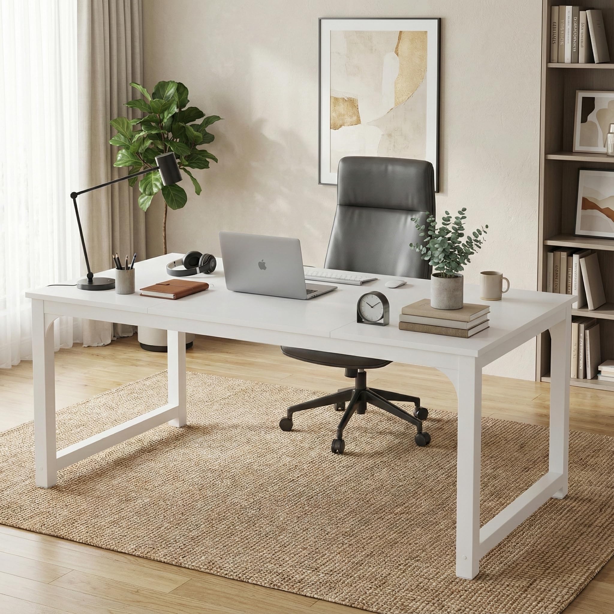 Lailang 160cm Scrivania Computer, Workstation, Scrivania Studio Casa, Scrivania In Legno, Tavolo Ufficio Riunioni, Scrivania Grande, 160 x 80 x 75 cm, Bianco