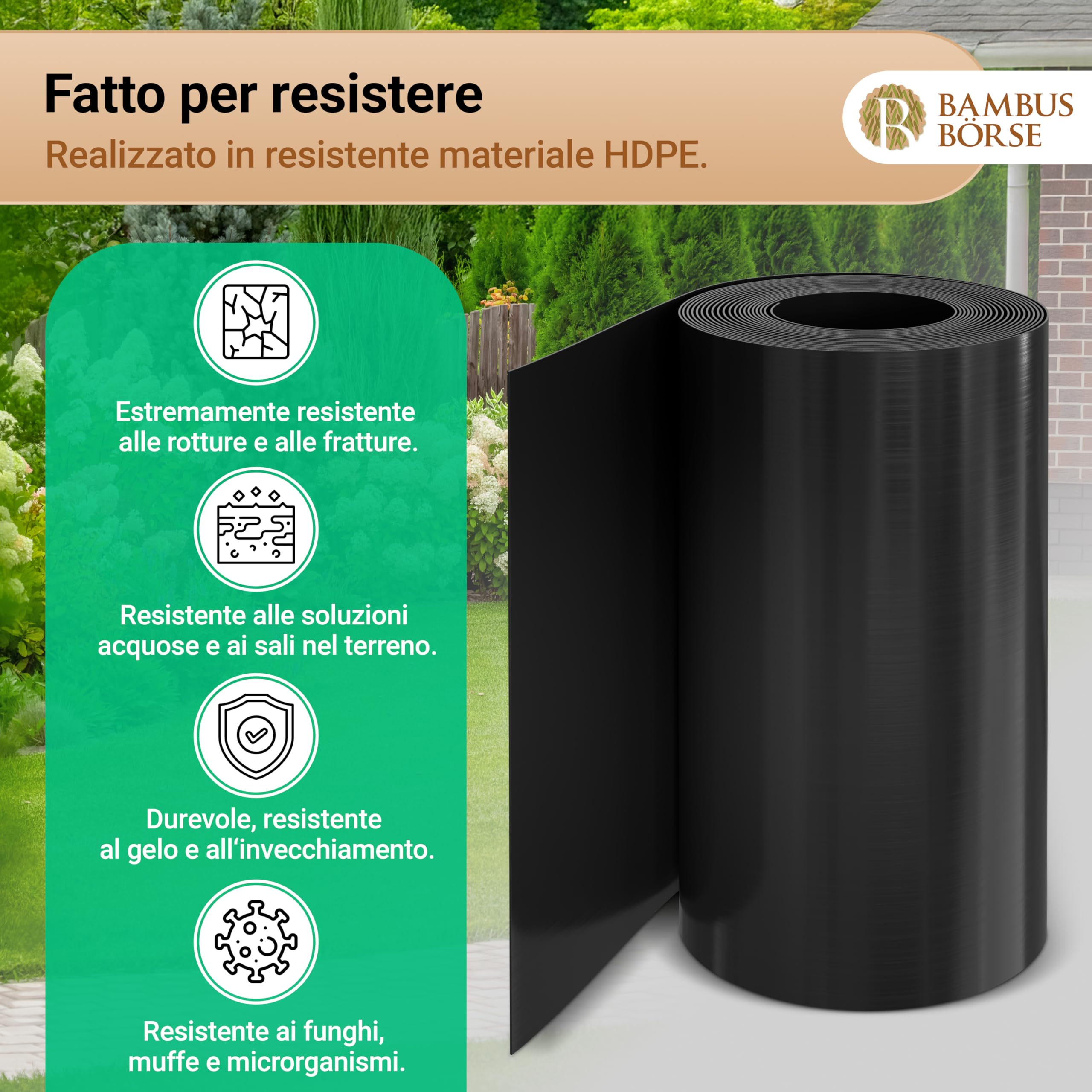 Barriera per Radici - Barriera per rizomi Alta 70 cm, Spessa 2 mm, Lunga 20 m - Realizzata in HDPE di Alta qualità - Barriera per rizomi di bambù - Barriera Anti-Radici