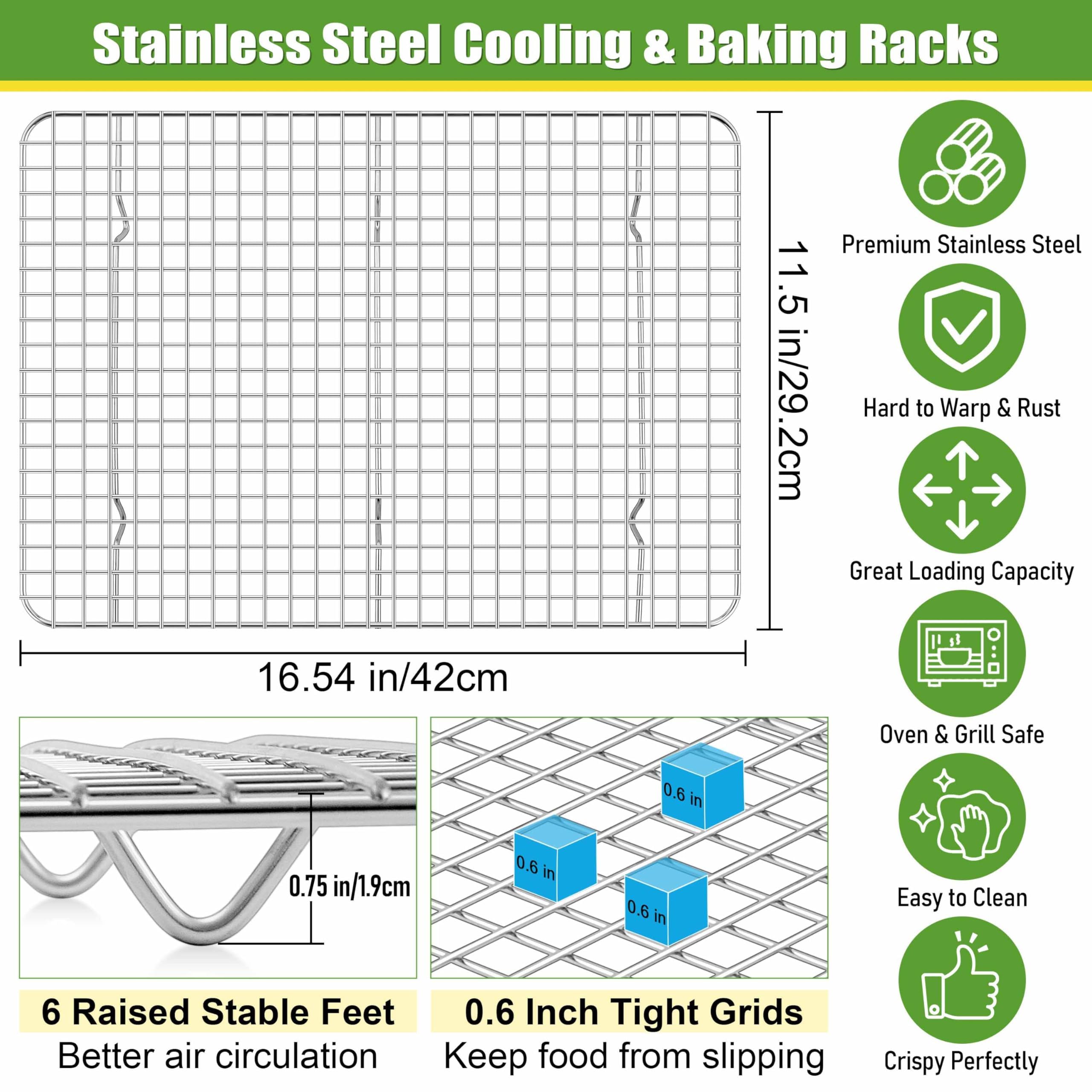 Homikit Confezione da 2 griglie di raffreddamento per la cottura, in acciaio inox, 41,9 x 29,2 cm, grandi griglie per arrostire, grigliare, asciugare, pancetta, pane, biscotti, adatto per mezza teglia